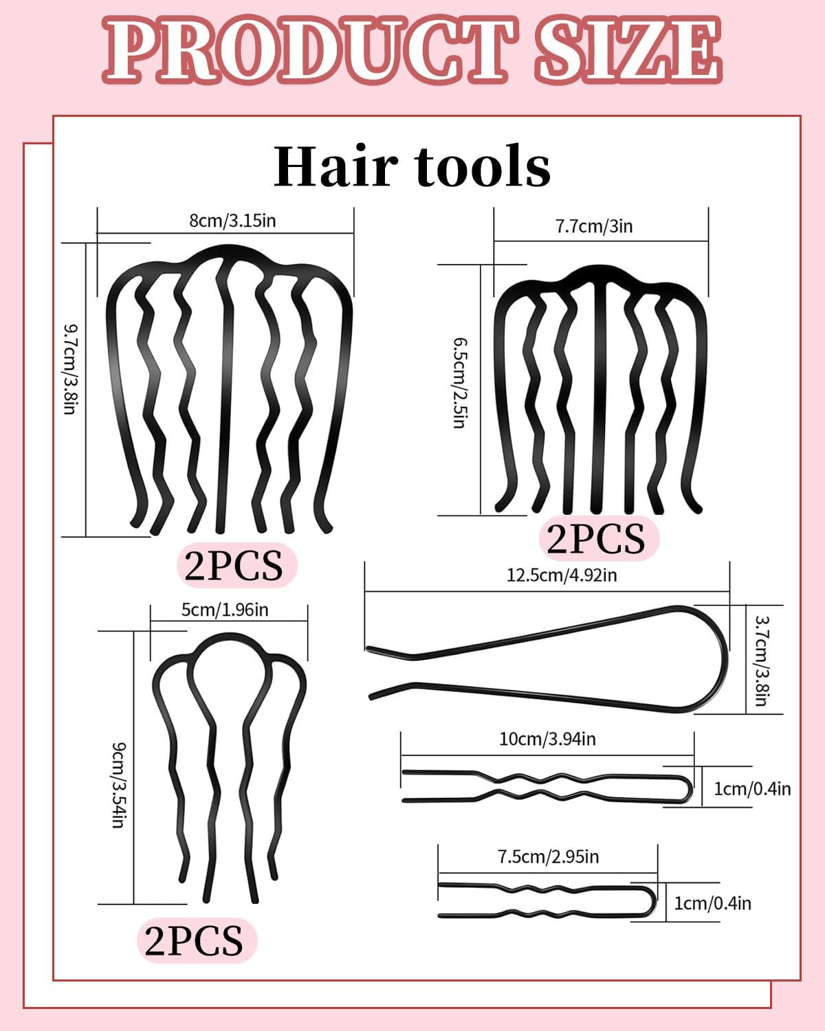 MYGLOAR 9 Pcs Metal Hair Combs Hair Combs 4 Sizes Hair Accessories Combs for Women and Girls