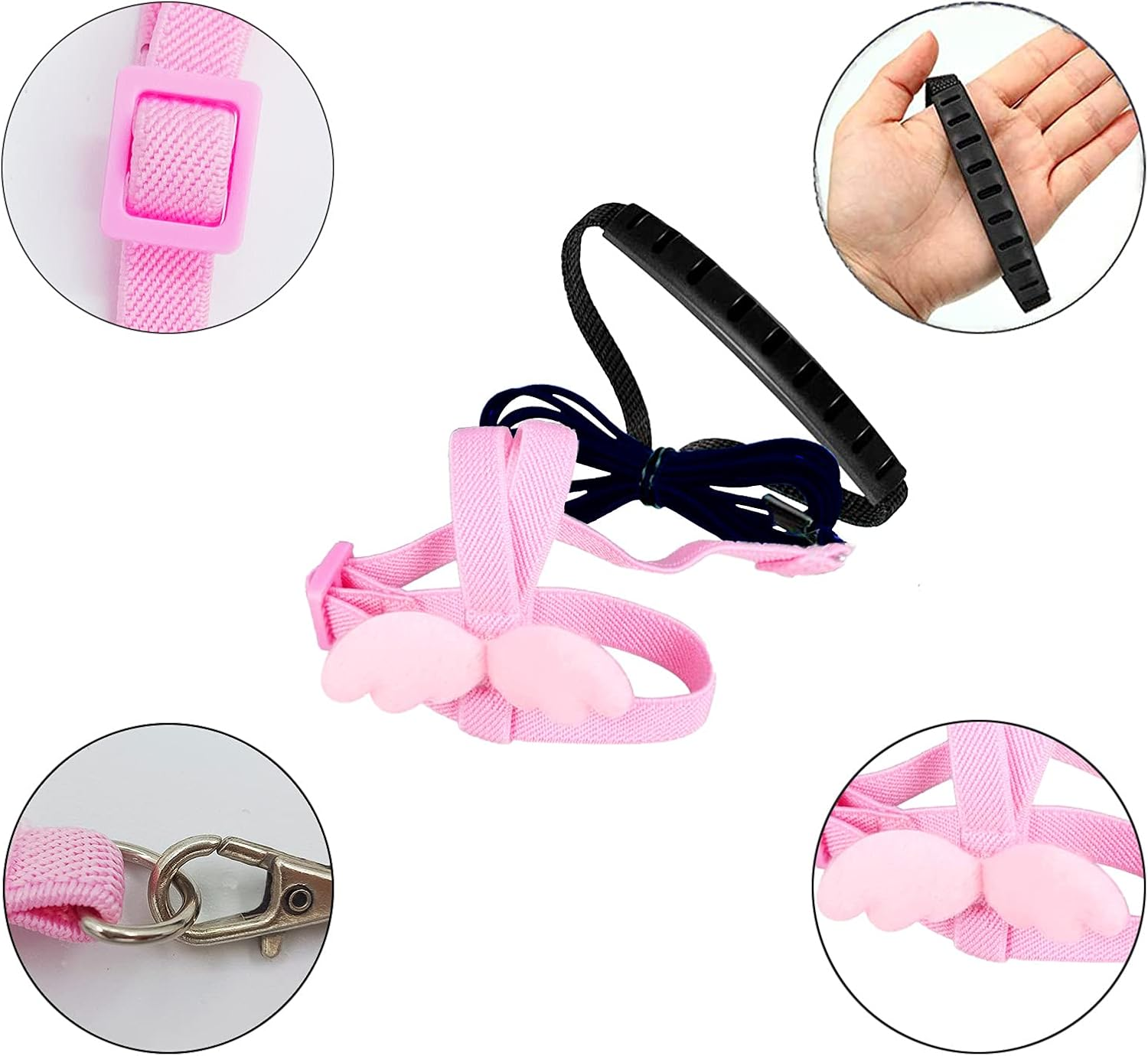 Dnoifne Parrot Bird Harness and Leash, Adjustable Training Design, Anti-Bite Nylon Rope with Cute Wing, Suitable for Alexandrine, Scarlet, Keck, Mini Macaw & Same Size Bird (Pink)