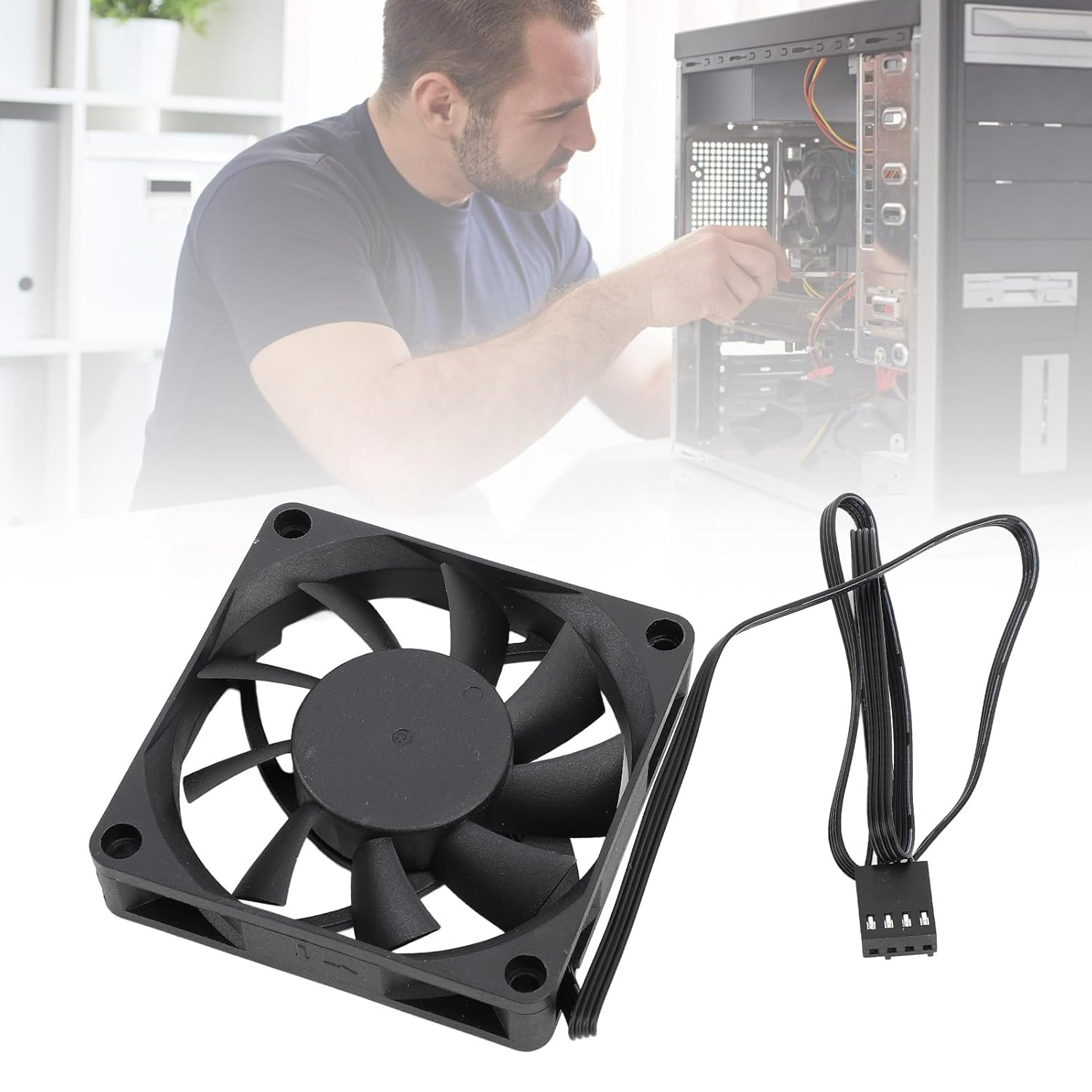 Yduupxe 70Mm PWM Ball Bearing Cooling Fan Easy Installation for Computer Case, 2500RPM 4 Pin PWM Fan, Black, 1 Pack for Home Desktops image number 5