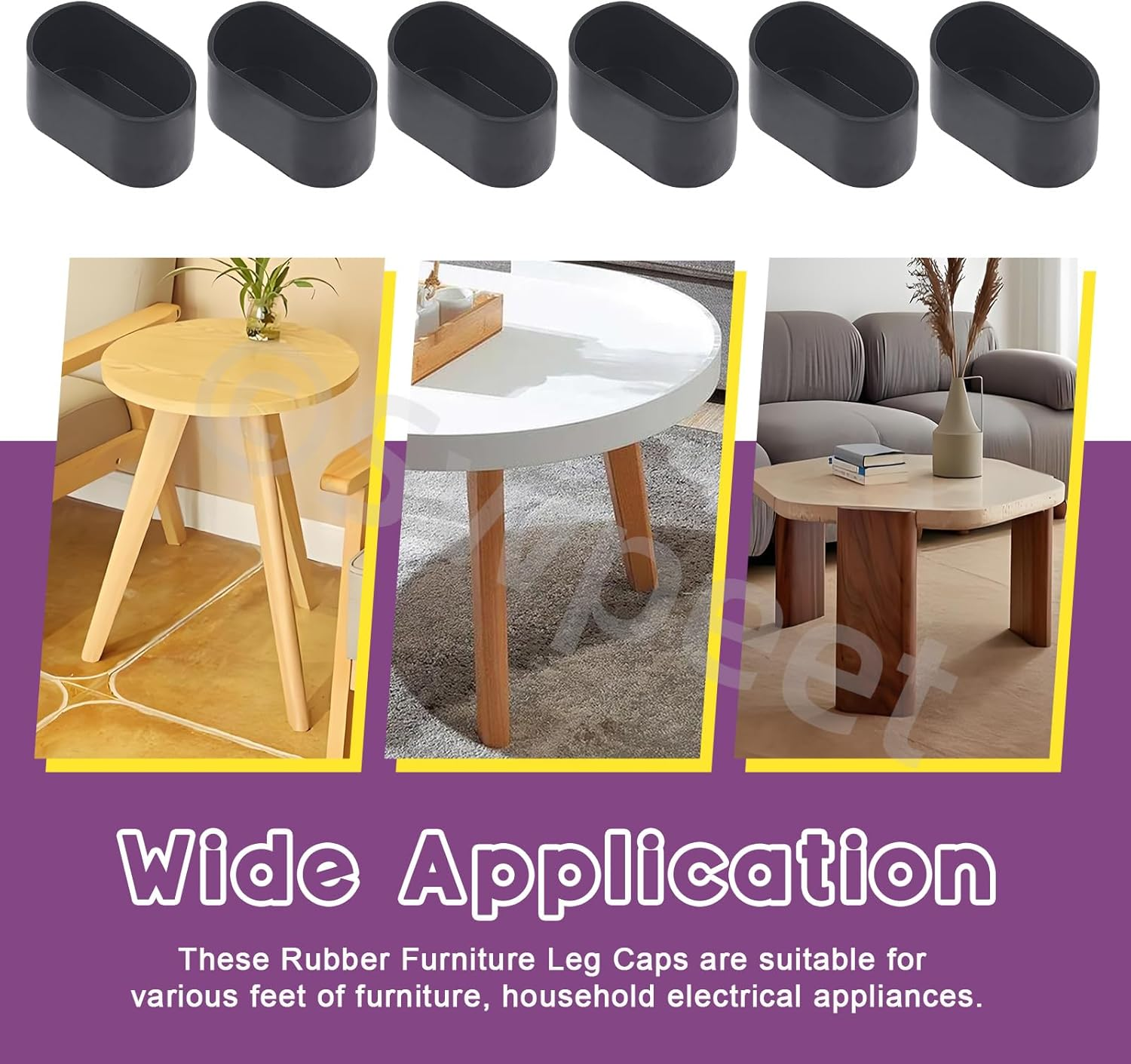 Swpeet 10Pcs 1.2"&times;2.4" Black Oval Chair Leg Caps, Floor Protectors, Table Chair Leg Protection Cover, Furniture Leg Caps，Leg Tips Covers, Feet Pads, Feet for Furniture Table Chair image number 7