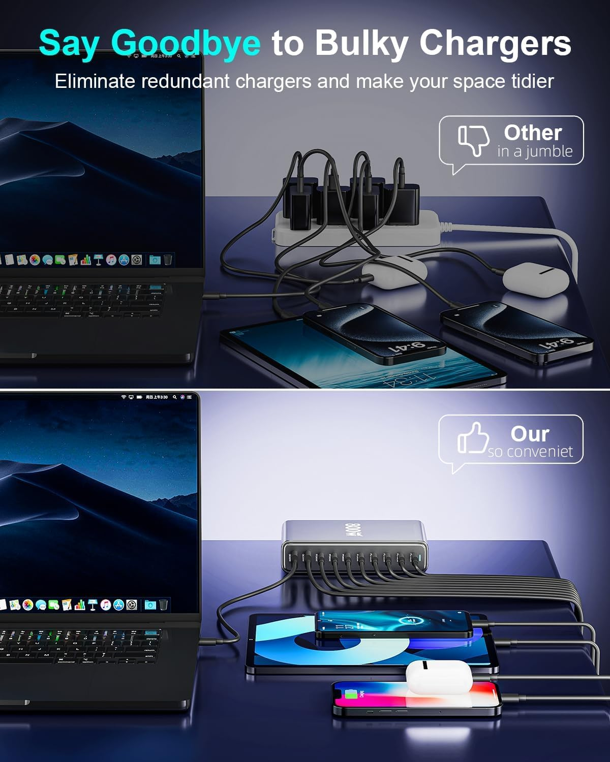 1000W USB C Fast Charger Block,10 Port USB Charging Station,Gan III 10-Port Fast Charging Station Hub,Pd 3.1 140W Laptop Charger Adapter Compatible with Macbook,Dell,Steam Deck,Iphone Galaxy image number 5