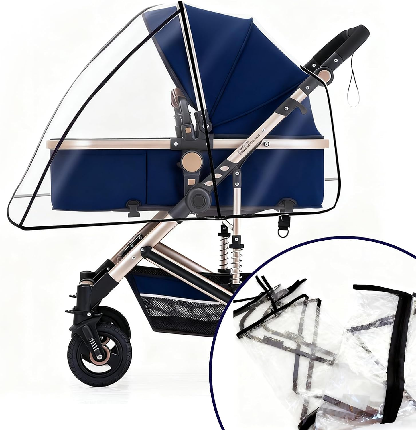 Large Baby Stroller Rain Cover, Durable Pram Accessories, Travel Pram Cover，Rainproof, Windproof, Dustproof and Insect-Proof High Transparency Full Coverage image number 3