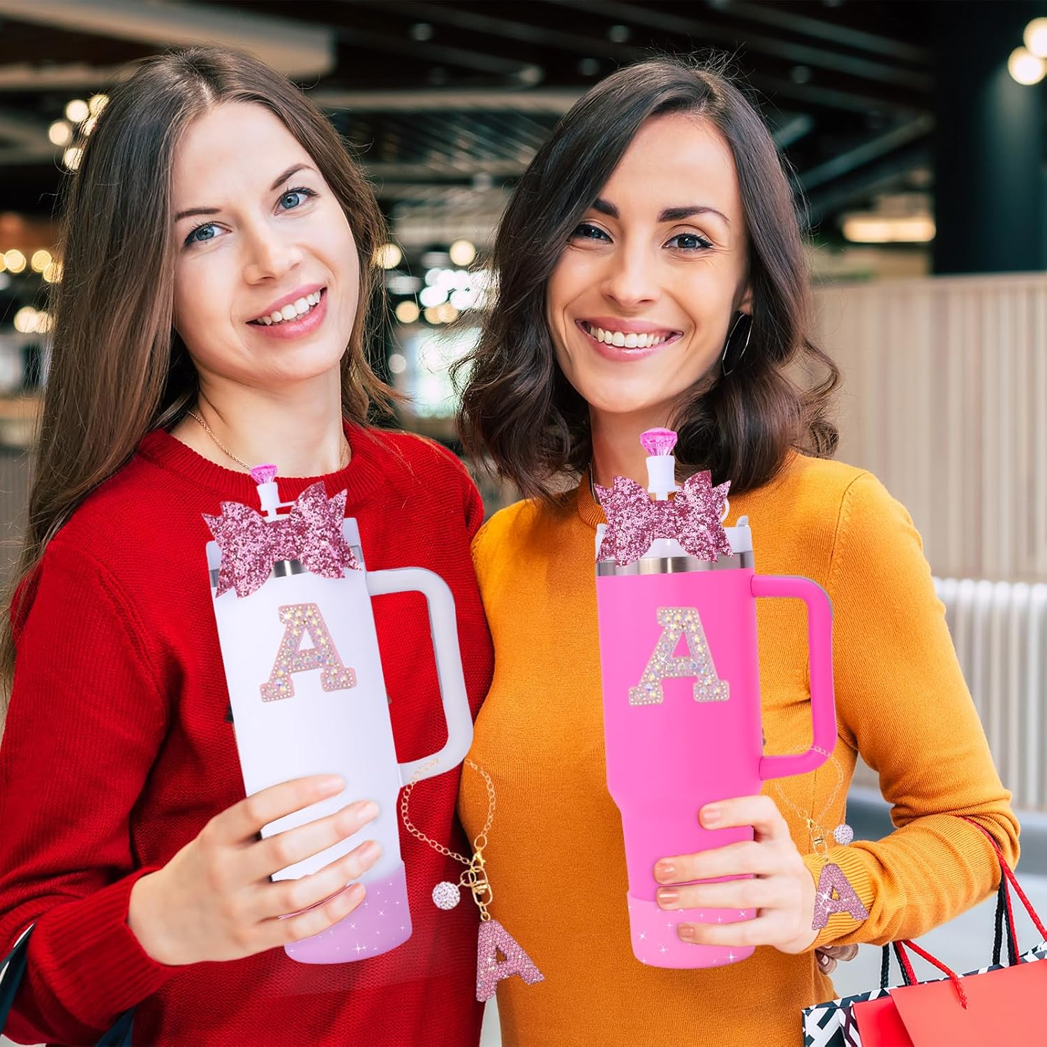 5Pcs Stanley Cup Accessories Set,Letter Charm for Stanley Cups,Including Diamond Straw,Bow Straw,Sparkly Silicone Boot for Stanley Cup 30Oz&40Oz(A) - C image number 7