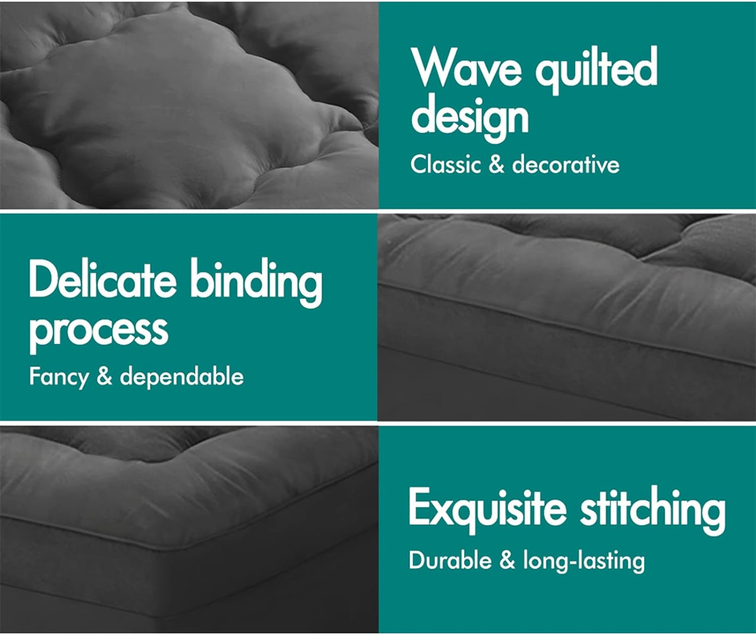 STARRY EUCALYPT King Size Pillow Top Mattress Topper 7Cm Thick with 1000 GSM Microfibre Filling, Fabric Cover Beddings Bed Mat Padding,Grey image number 5