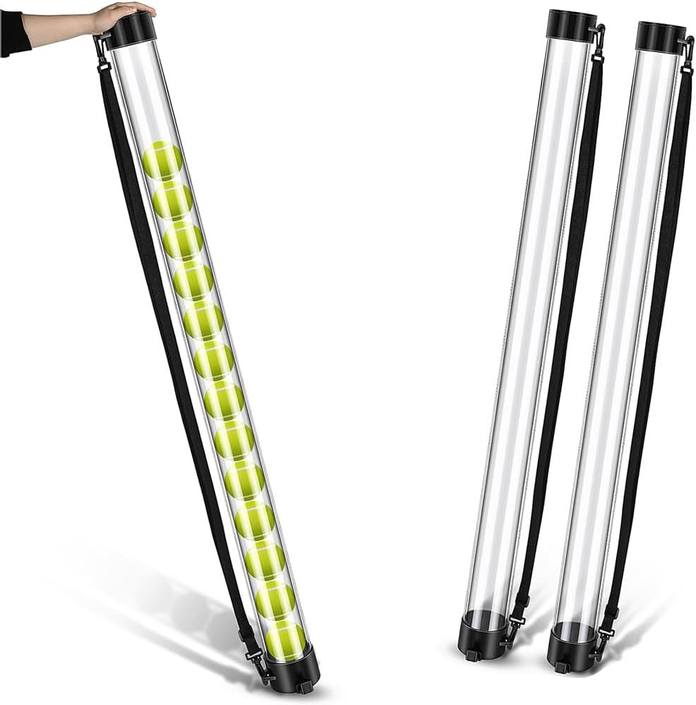 SHENMAIDAY 2 Pcs Pickleball & Tennis Pickup Tube - Tennis Ball Pick up Tube with Shoulder Strap Lightweight Ball Collector Tennis Ball Holder Perfect for Any Level Tennis Player (15 Balls)