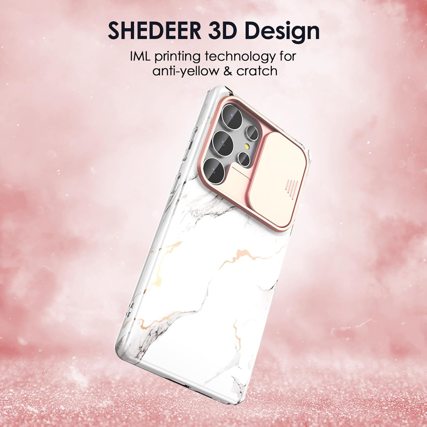 SHEDEER for Samsung Galaxy S25 Ultra Case, with Slide Camera Cover & Screen Protector, Chic Pattern, Shockproof 360 Degree Protective Slim Thin Phone Case Cover for Galaxy S25 Ultra, White - Beige image number 2