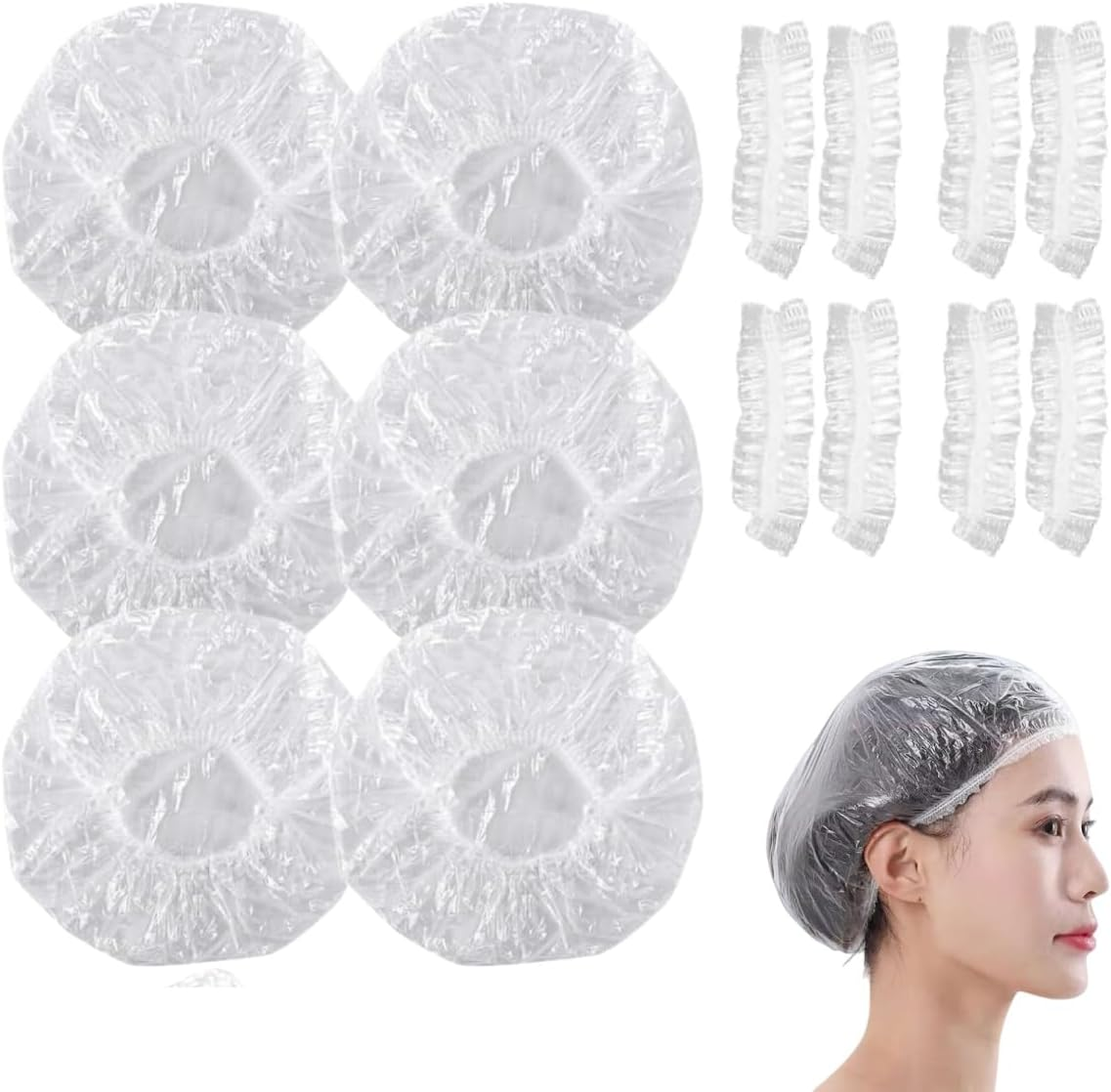 100 Reusable Zxjsisy Transparent Waterproof Shower Caps, Suitable for Women, Hair Care, Spa, Home Use, Portable Travel image number 1