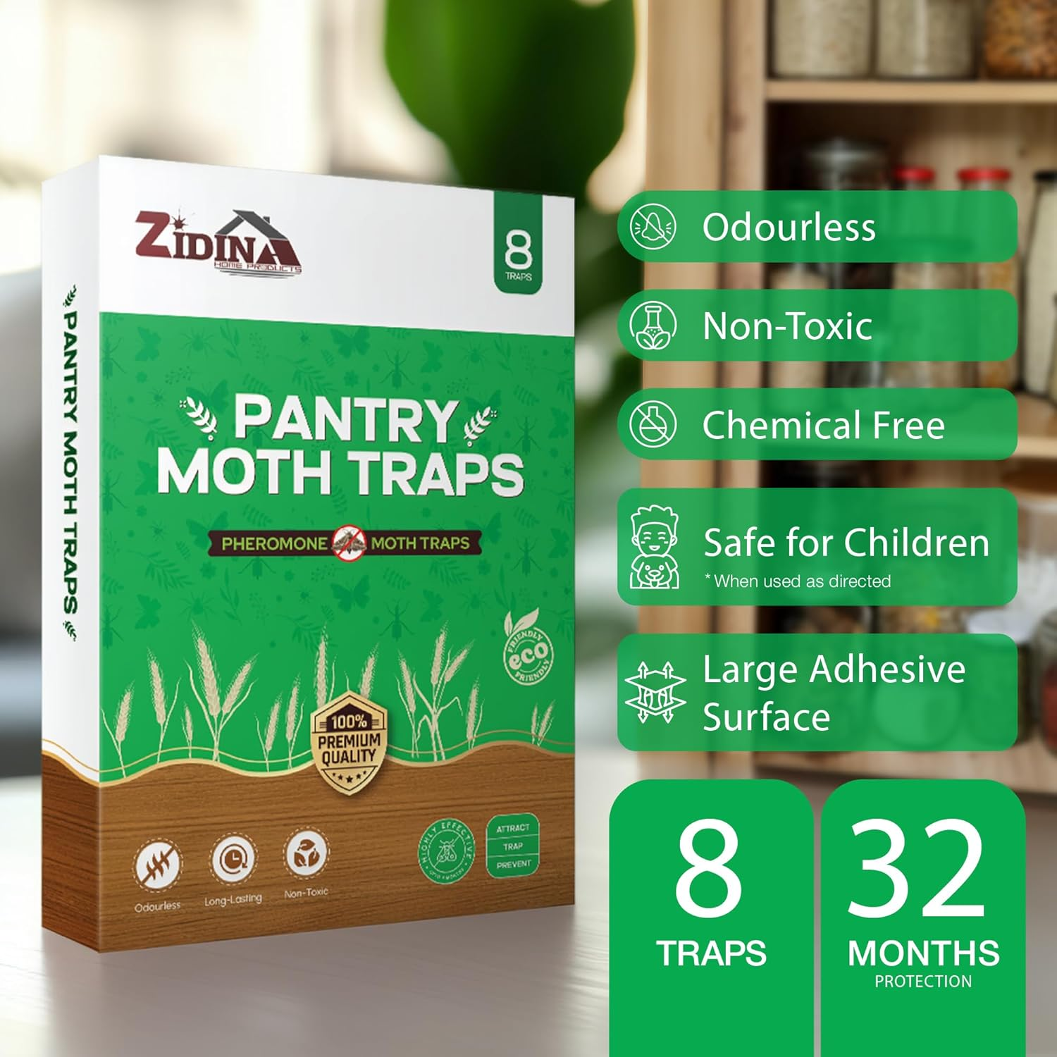 Pantry Moth Traps 8 Pack &ndash; Easy to Use, Long Lasting & Odour-Free - Effective for Dry Goods & Food Storage Areas in Cupboards, Pantries & Kitchen Cabinets image number 3
