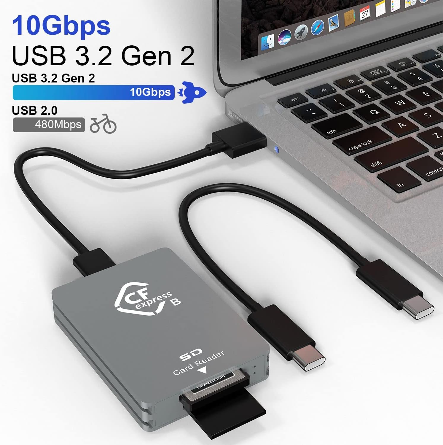 Cfexpress/Sd Card Reader USB C, 10Gbps Cfexpress Type B Card Reader with USB 3.2 Gen2 Transfer Speed, Dual Slot CF Express SD Card Reader Adapter with USB C to USB C/USB a Cable image number 6