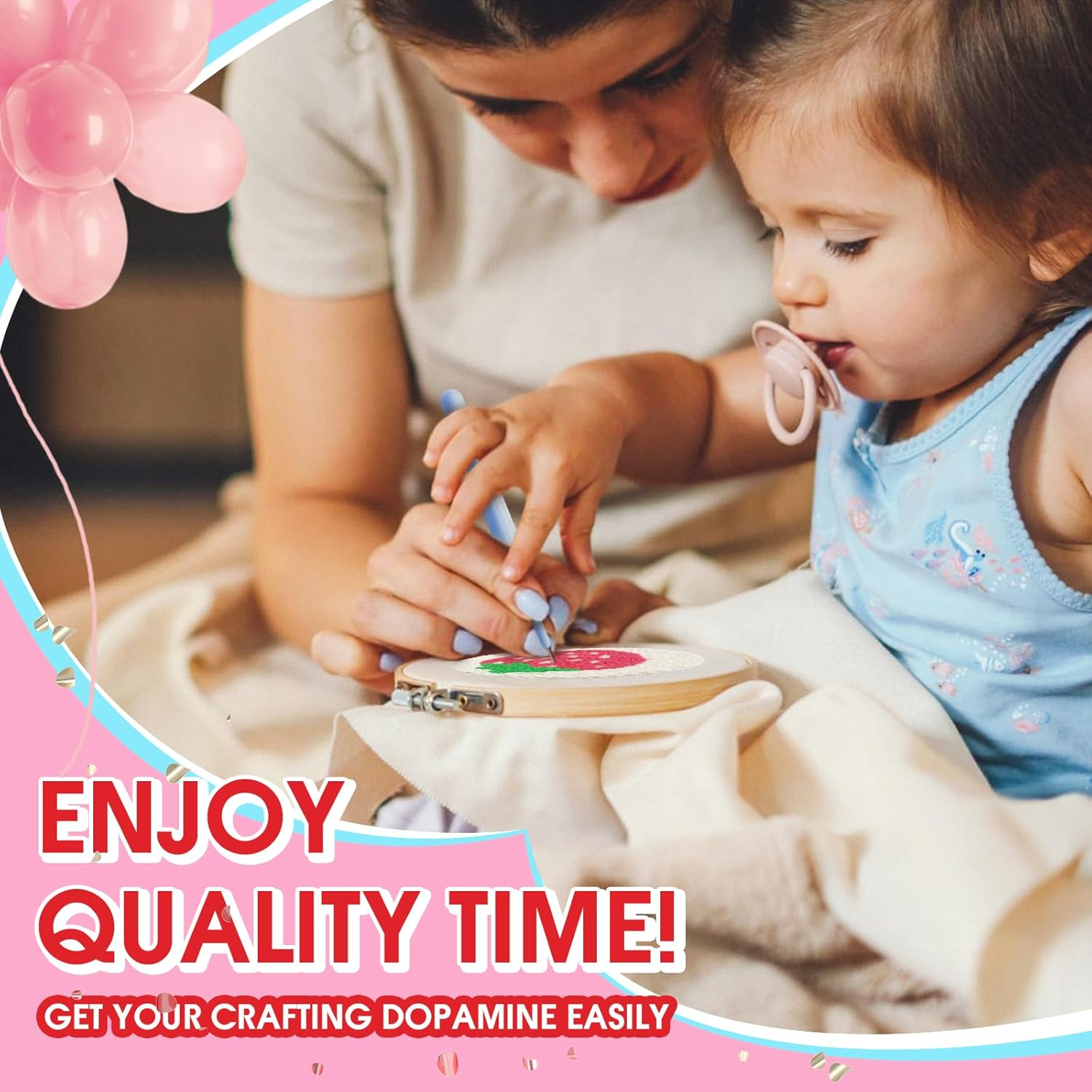 Yuegool 6PCS Punch Needle Coaster Kit,Easy DIY Embroidery Set for Beginners, Kids & Adults,Valentine&rsquo;S Day Gift with Patterns, Tools, Yarns, Hoop, Instructions & Coaster Holder image number 3