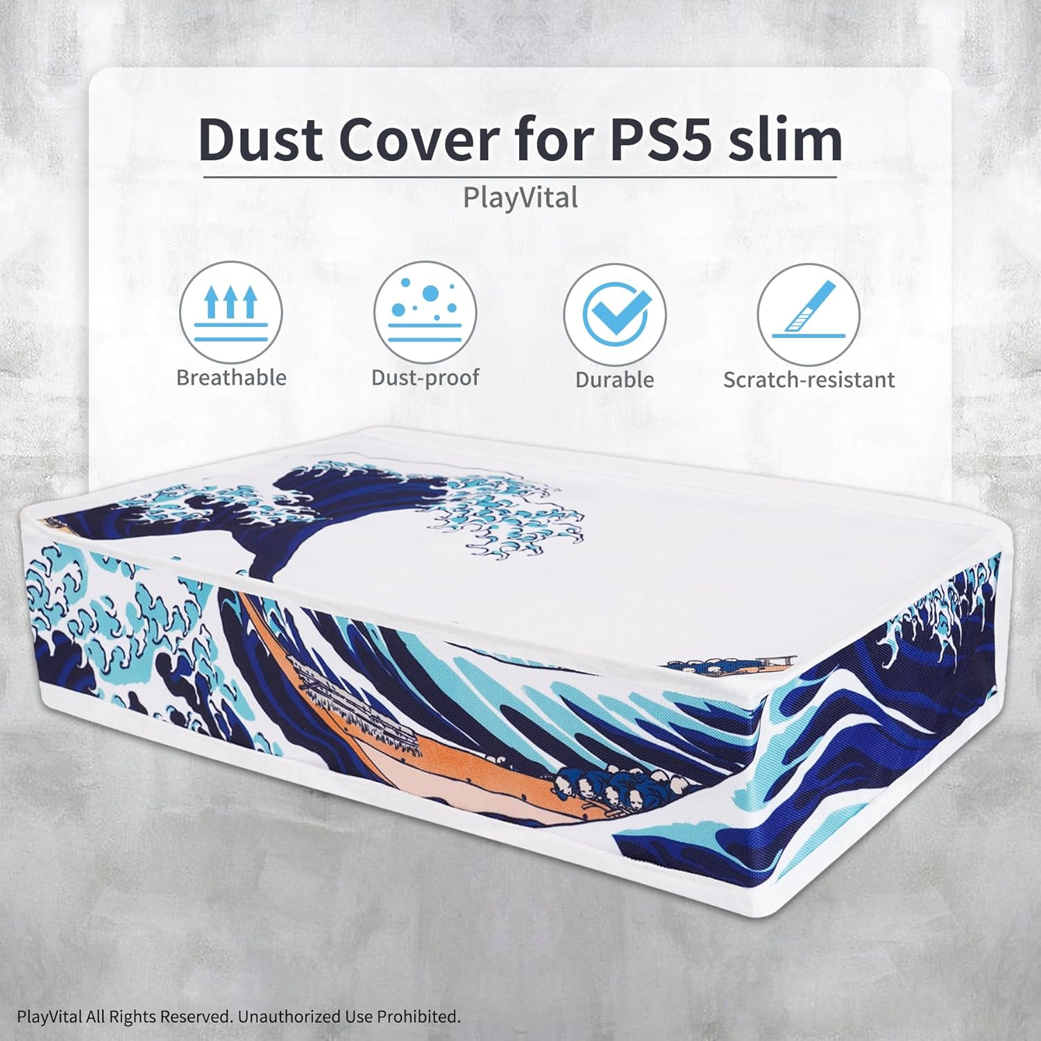 Playvital Horizontal Dust Cover for Ps5 Slim Digital Edition(The New Smaller Design), Nylon Dust Proof Protector Waterproof Cover Sleeve for Ps5 Slim Console - the Great Wave image number 5
