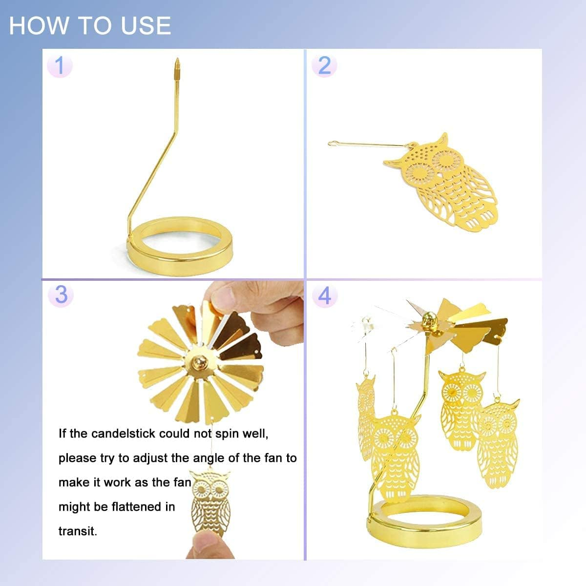 UCINNOVATE Candle Holder, Rotary Tea Light Candlestick Holders, Romantic Rotation Carousel Home Party Decor Gift (Owl) image number 4