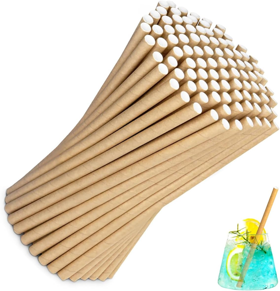 100 PCS Eco-Friendly Paper Straws, Biodegradable - Great for Smoothies, Milk and More - Great for Eco-Friendly Events and Everyday Use - Individually Wrapped (Brown)