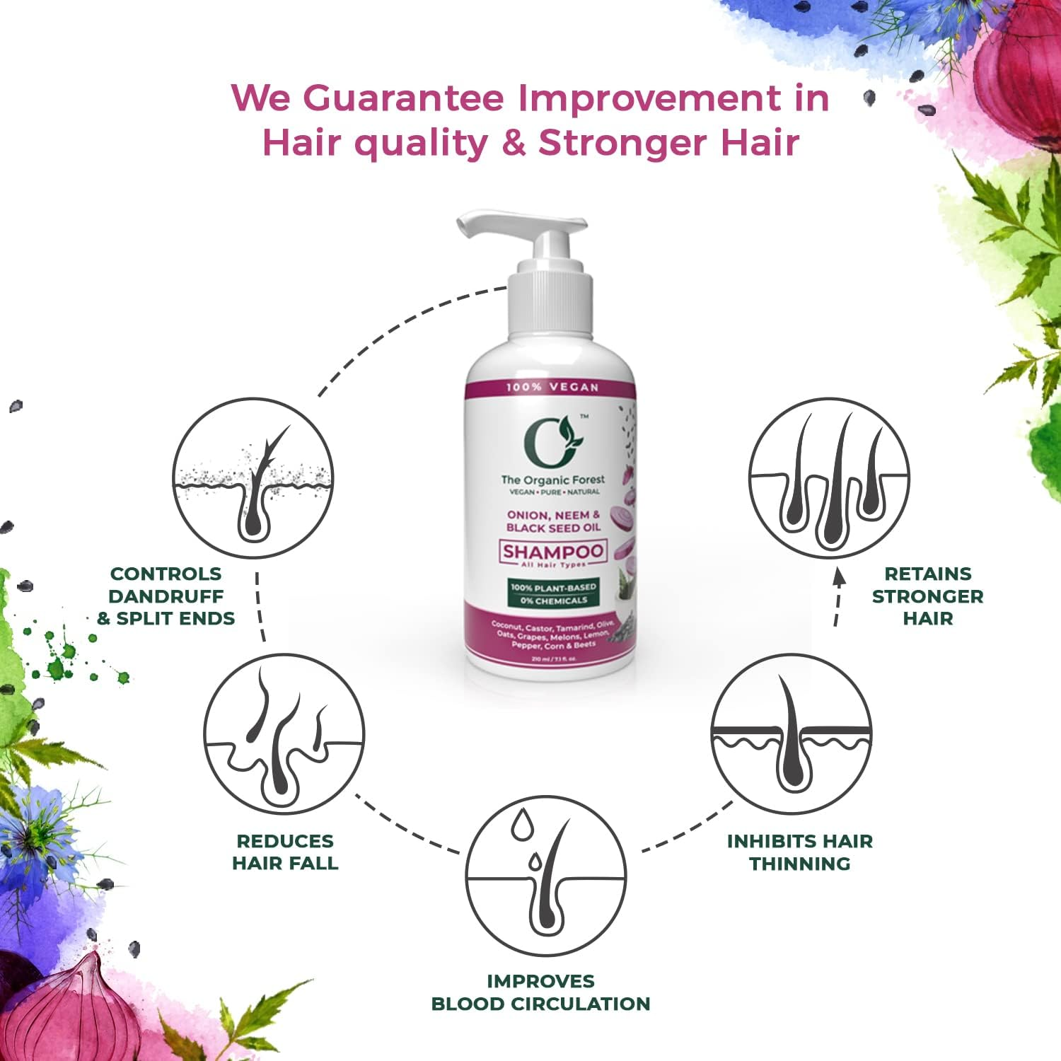 Onion Shampoo with Neem & Black Seed Oil for Dull, Dry Damaged Hair | Reduce Hair Fall, Breakage and Scalp Itching | SLS Free Shampoo | Natural Shampoo | Sulphate Free Shampoo image number 6