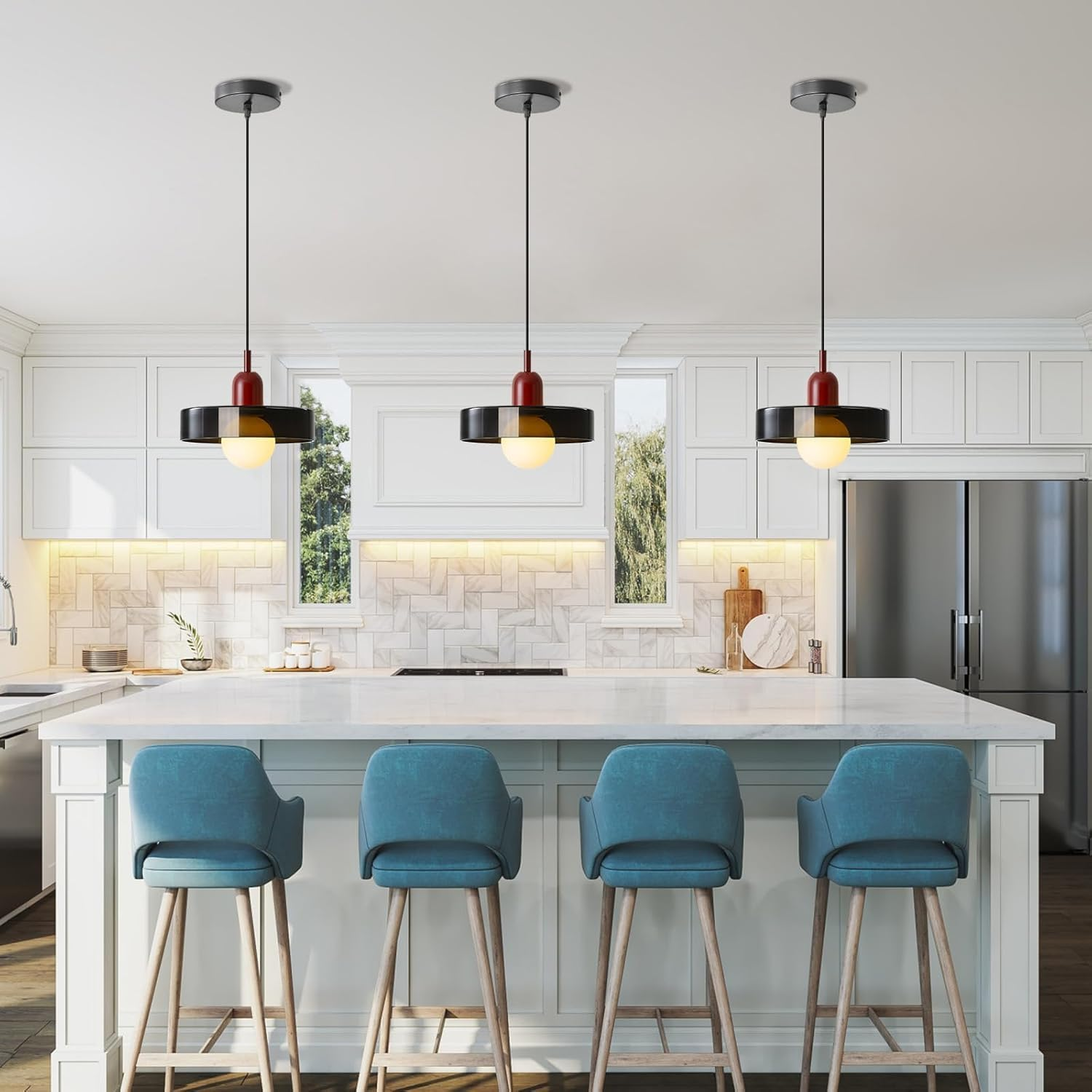 Mid Century Pendant Light Orange Glass Hanging Light Kitchen Island Nordic Coastal Single Ceiling Pendant Lamp Farmhouse Vintage Chandelie for Bedroom Hallway Corridor Coffee Shop (Green) - Green image number 4