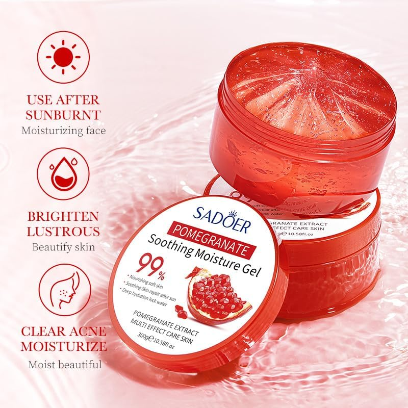 Pomegranate Gel Face Cream Soothes, Moisturizes, Reduces Acne, and Repairs after Sun Exposure