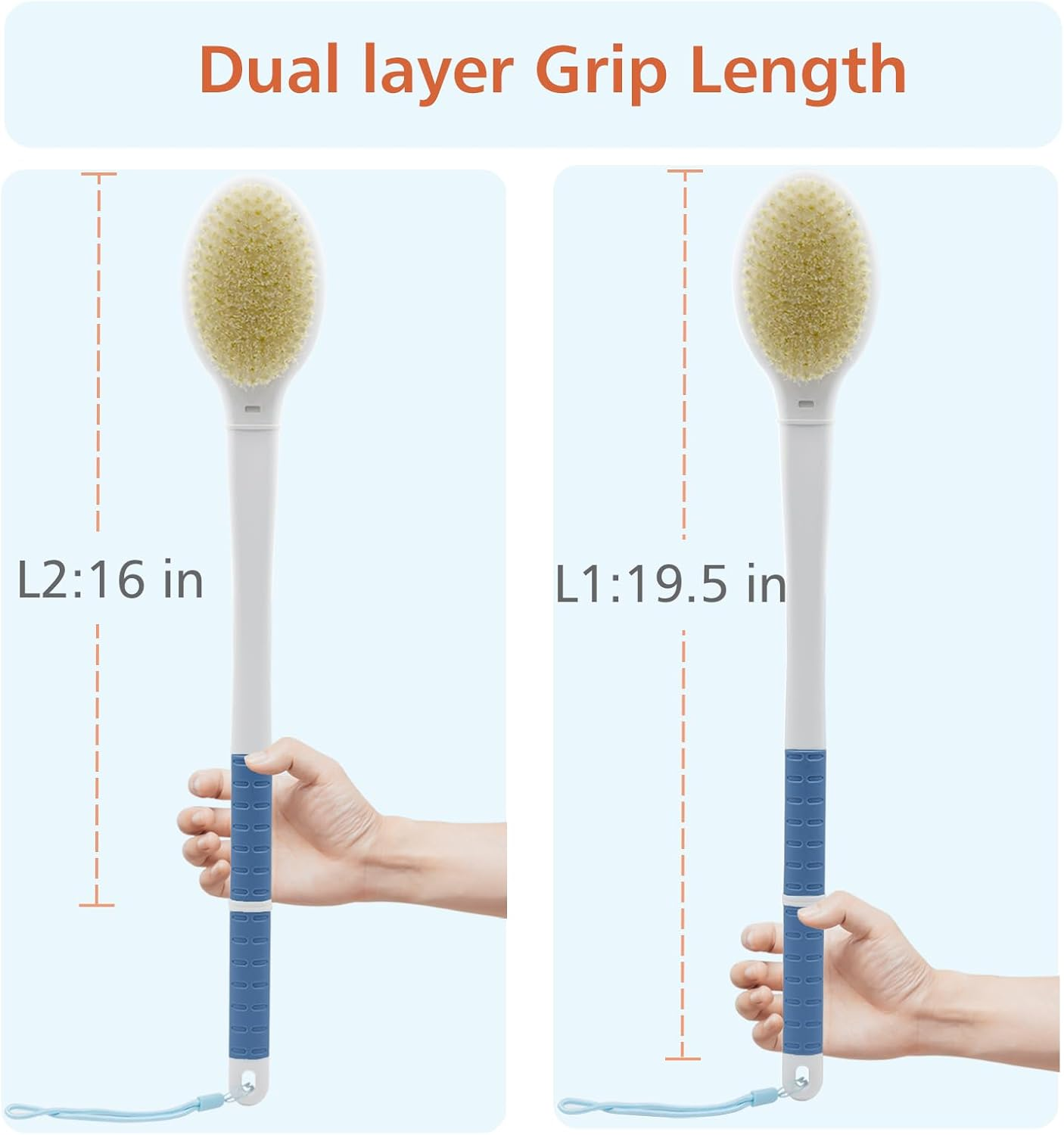Shower Brush with Soft and Stiff Bristles,20.5" Extra Long Handle Dual-Sided Back Scrubber Bath Brush Body Exfoliator for Wet or Dry Brushing (Extra Long Handle) image number 4