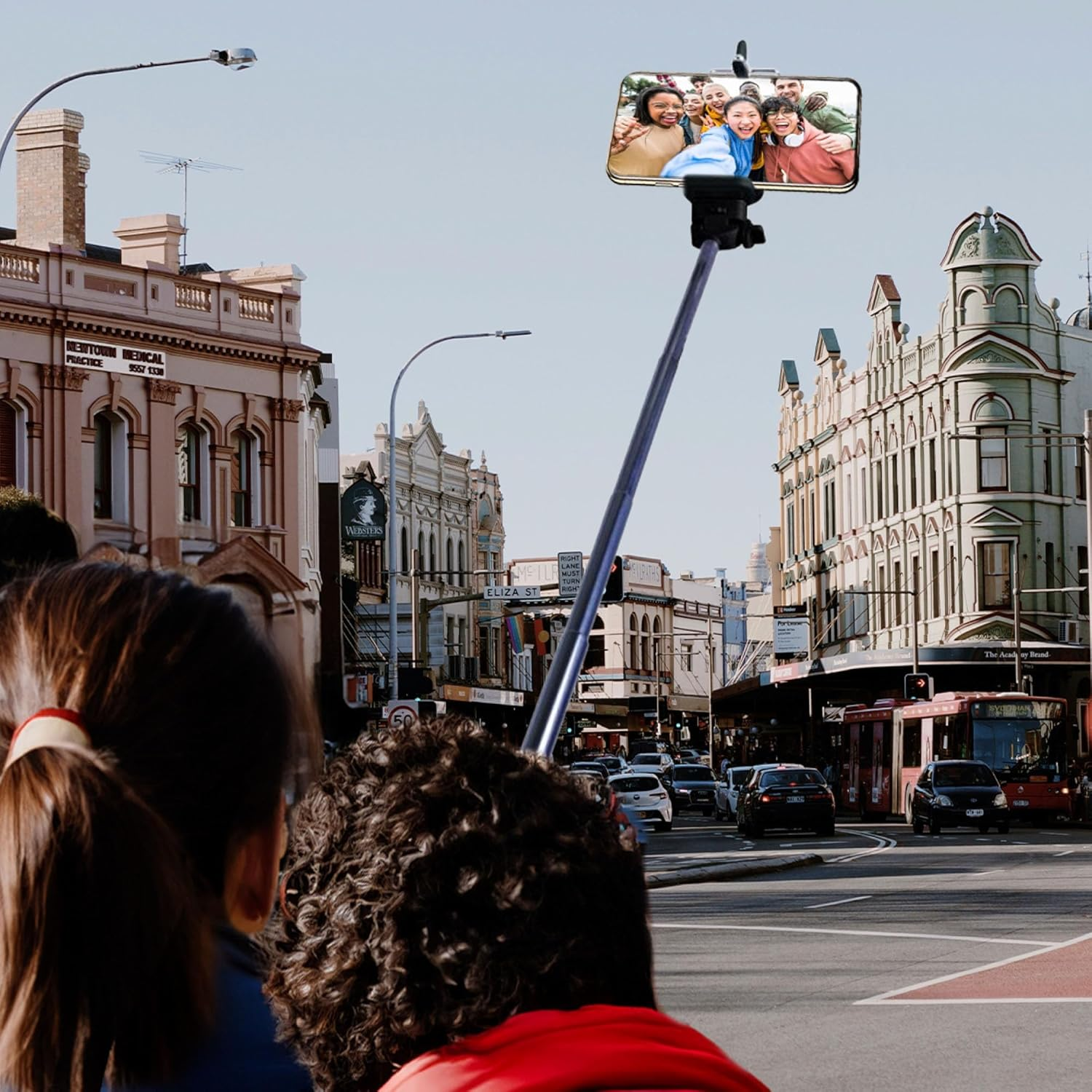 Laser Bluetooth Selfie Stick with Adjustable Phone Holder, Extends to 100Cm, Built-In Shutter Button, Micro USB Rechargeable, Spring Lock, Fits 5Cm to 8Cm Phones, Ideal for Travel and Group Photos image number 1