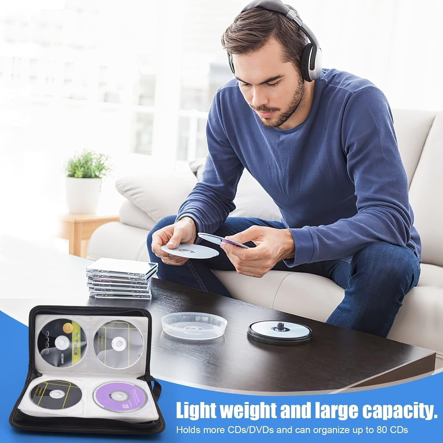 CD Storage Case,80 Capacity Portable DVD Case,Cd/Dvd Case Storage Holder Binder Organizer Portable Zipper Hard Plastic,Cd Case Holder Organizer for Home,Car,Office,Travel image number 1