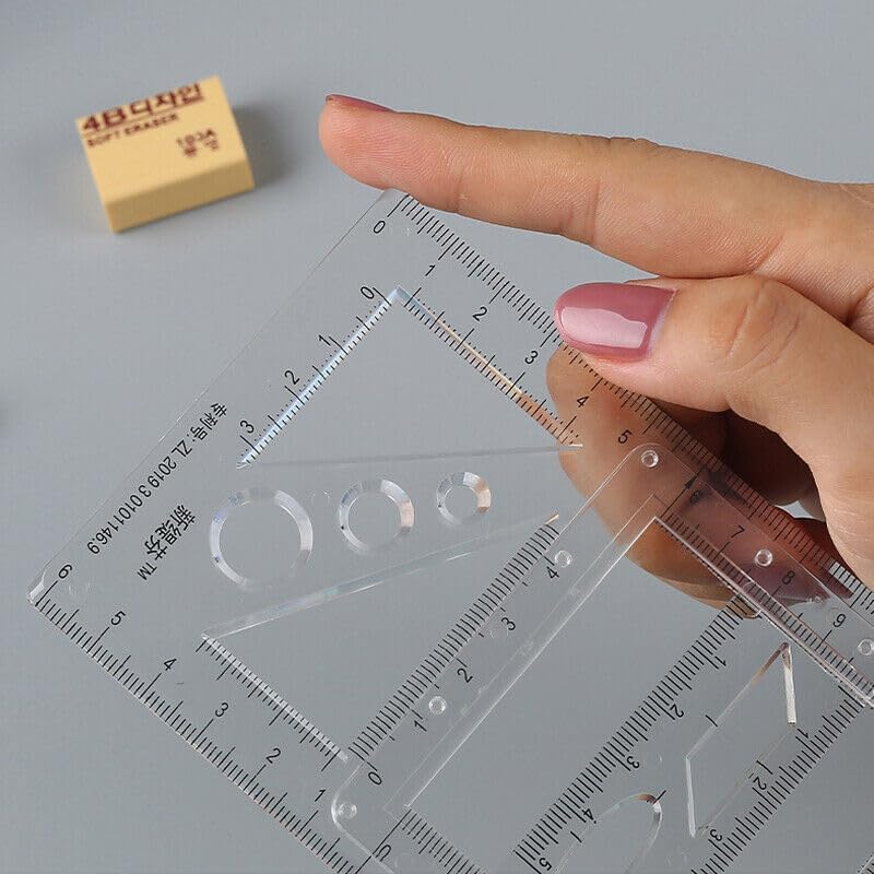 Multifunctional Geometric Ruler Student Mathematics Drawing Tools School Office, Clear Scale, Stable Drawing Tool, Ideal for School, Office, and Art Design, Enhances Manual Skills - Clear-Primary School image number 3
