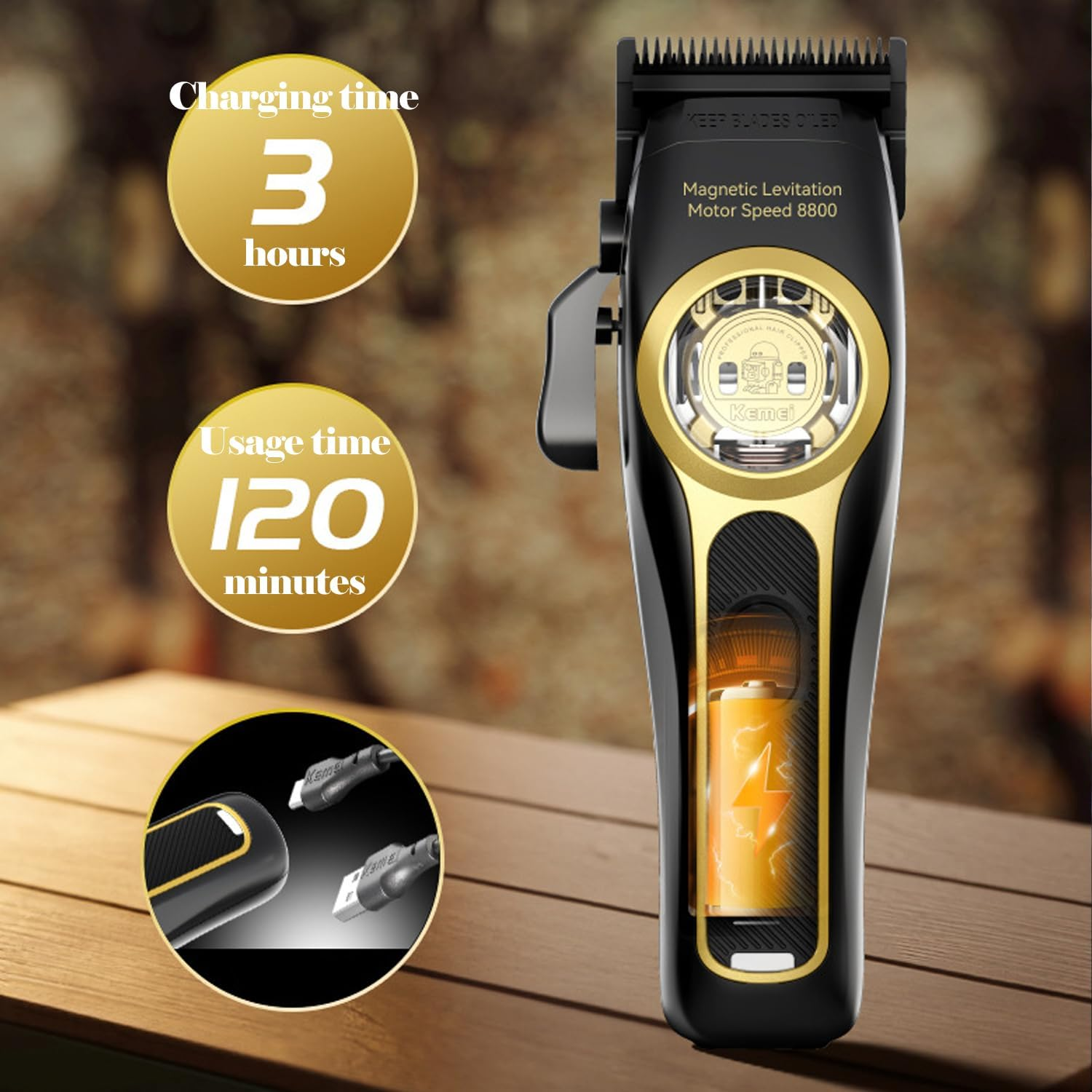 KEMEI 2373 Professional Hair Clipper for Men Maglev Brushless Motor, DLC Fading Blade, Men'S Cordless Hair Clipper Set, Adjustable DLC Blade Barber Machine image number 5