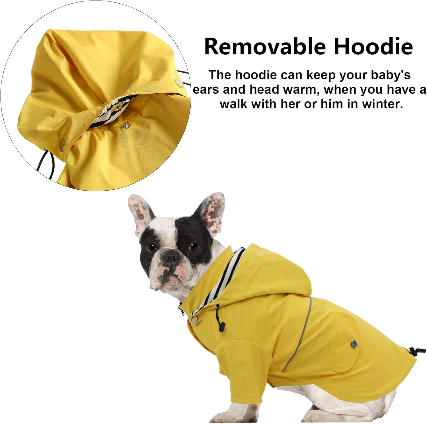 Morezi Dog Zip up Dog Raincoat with Reflective Buttons, Rain/Water Resistant, Adjustable Drawstring, Removable Hood, Stylish Premium Dog Raincoats - Size XS to XXL Available - Yellow - S image number 6