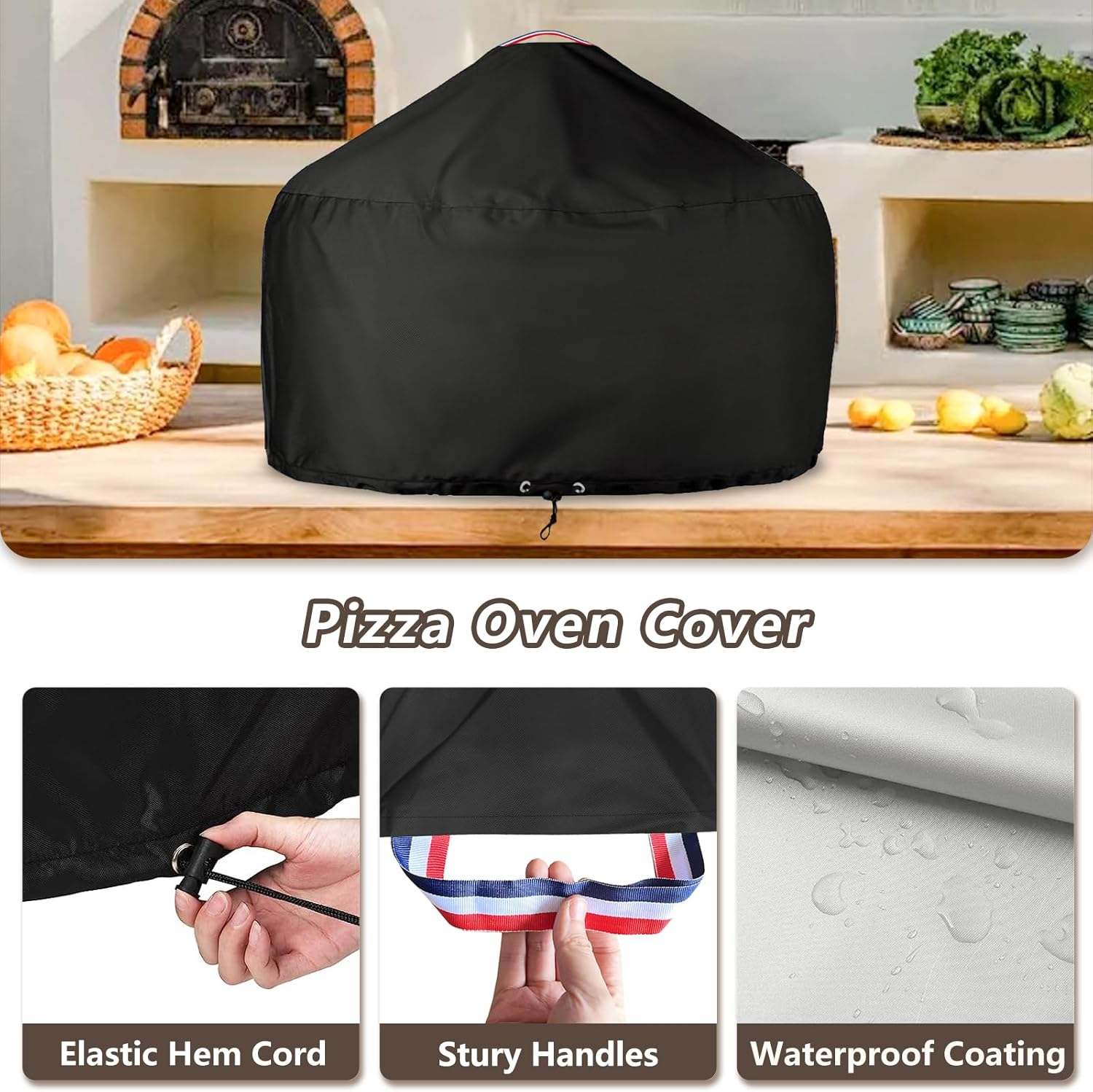 Pizza Oven Cover for Gozney Dome,Heavy Duty 600D Waterproof Cover for Dome Pizza Oven,Black image number 5