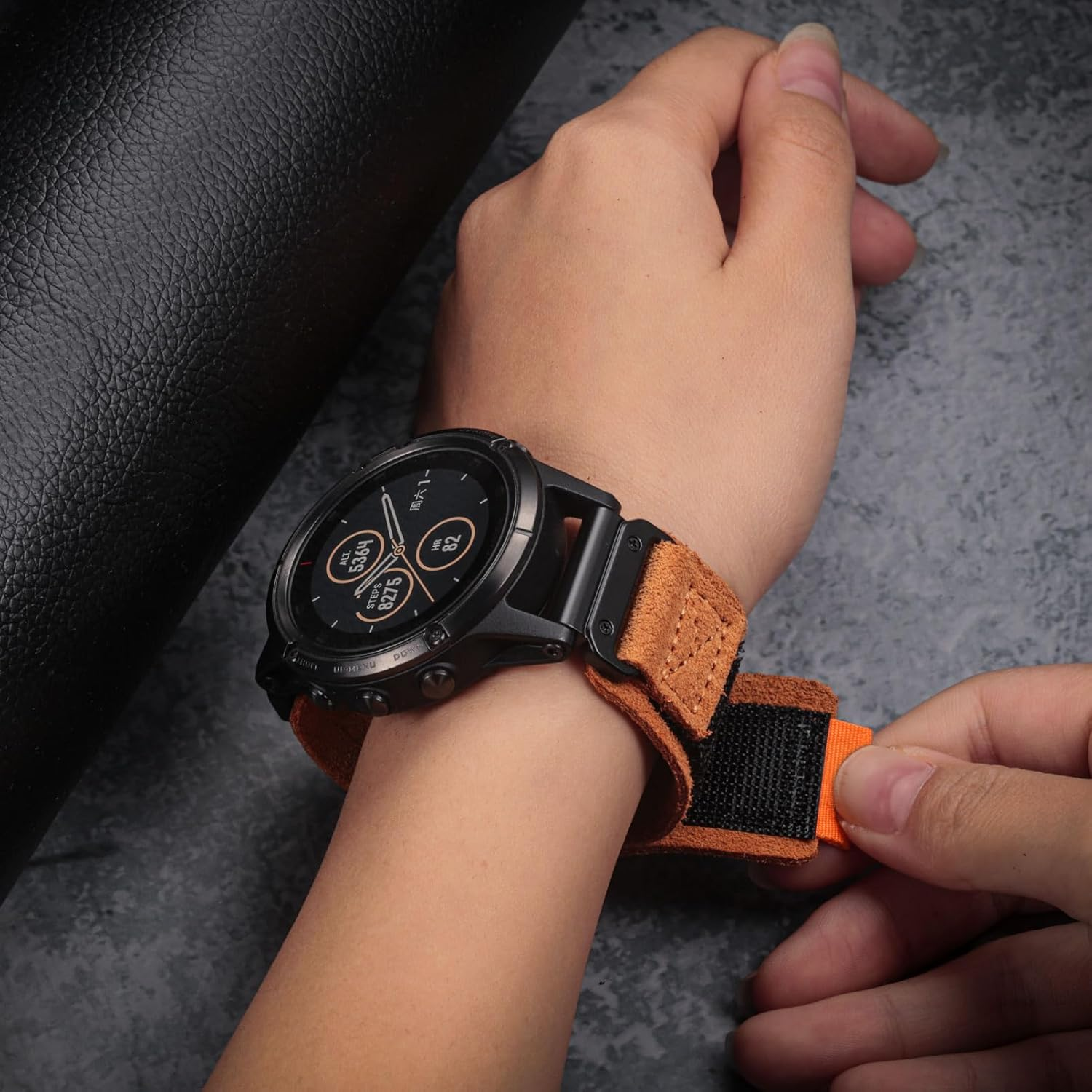 Compatible Fenix 5 Band 22Mm Width Soft Leather Watch Strap for Fenix 5 Plus/Fenix 6/Fenix 6 Pro/Fenix 7/Exip/Forerunner 935/945/Approach S60/Quatix 5