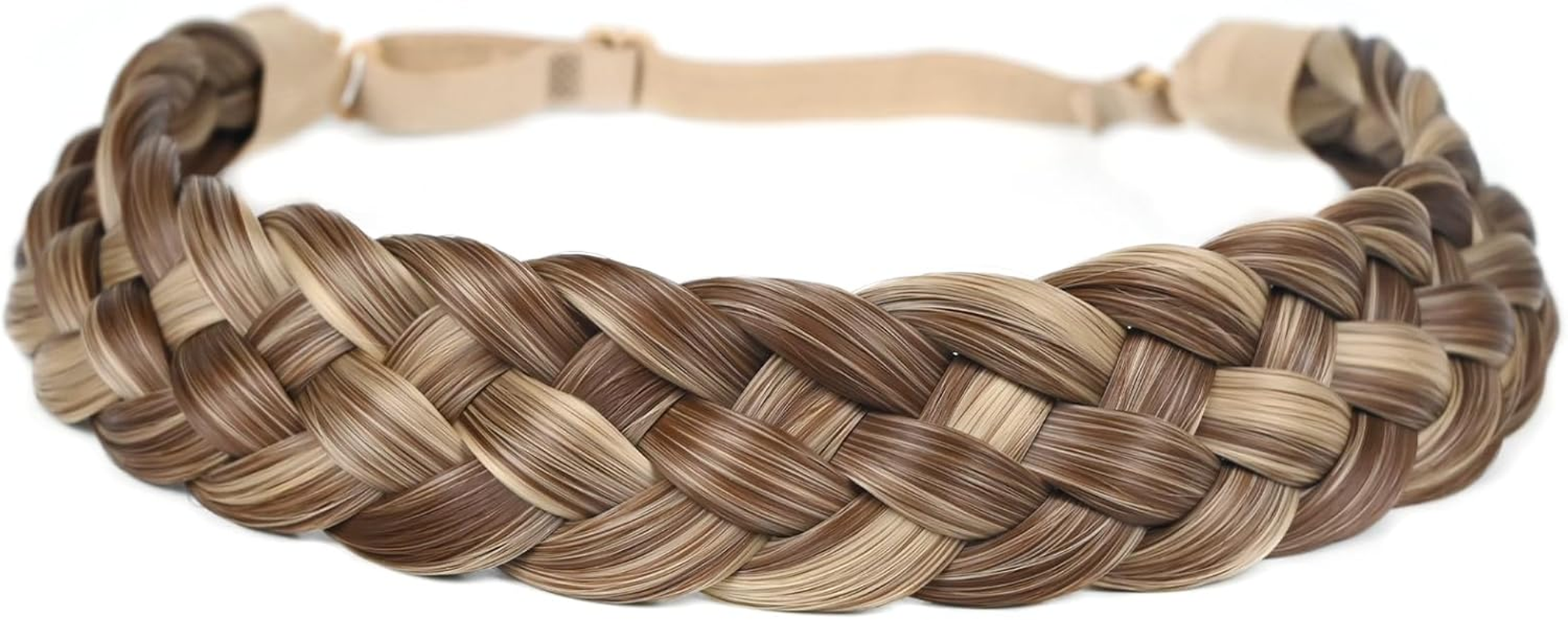 TOECWEGR 5 Strands Synthetic Hair Braided Headband Hairpiece Classic Chunky Wide Plaited Braids Elasticmulti Color Headband Ladies Beauty Hair Accessories