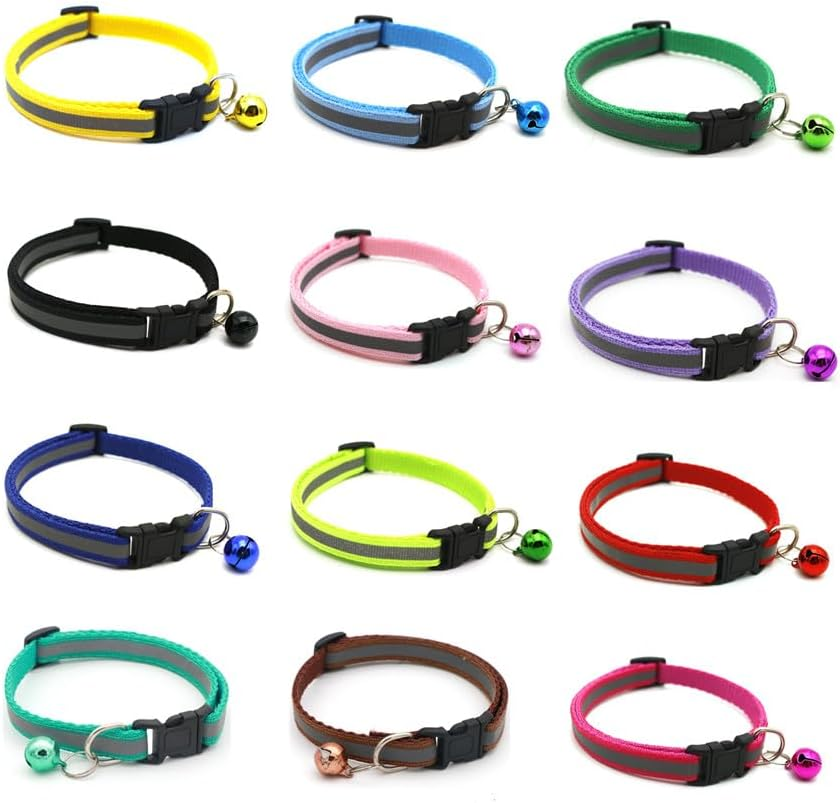 Cat Collars Breakaway with Bell, Wanfoou 12 Pack Reflective Cat Collar with Bell, Reflective Safety Buckle Kitten Collar, Ideal for Girl Cats Male Cats and Puppy Pet Supplies image number 1
