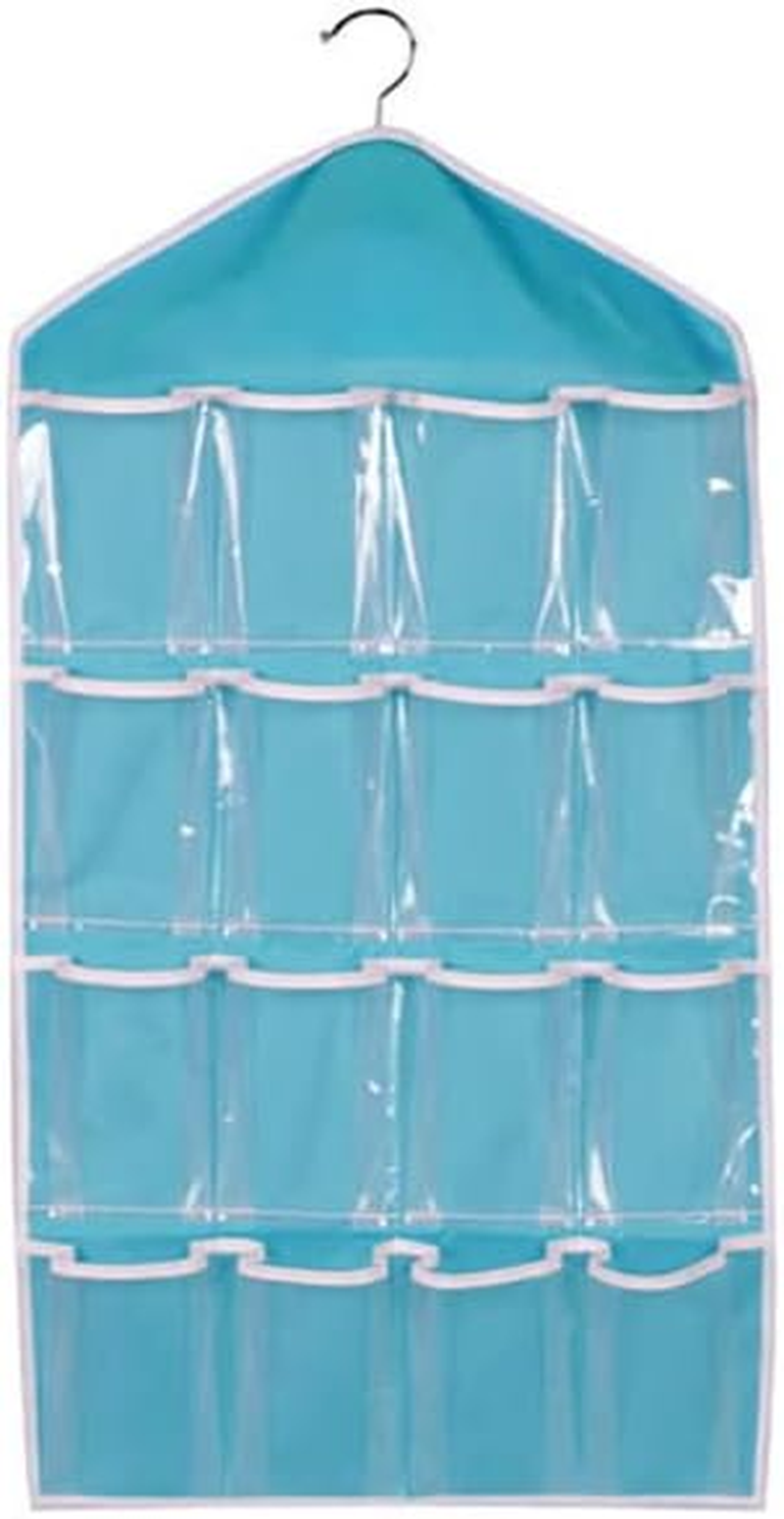 16 Pockets Organizer Clear Hanger Wardrobe Storage Bag Hanging Socks Rack Holder - Durable Polyester Socks and Accessories Storage Bag, 70X40Cm
