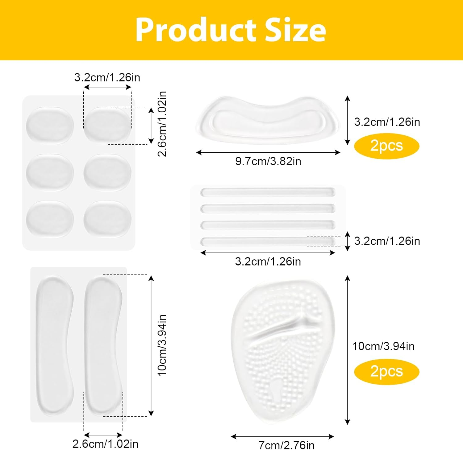 16 Pcs Heel Grips Liner Cushions Inserts, Self-Adhesive Tongue Pads Heel Grip for Shoes for Women and Men, 5 Shapes to Anti-Slip Improve Shoe Fit & Prevent Foot Pain Blisters (Clear)