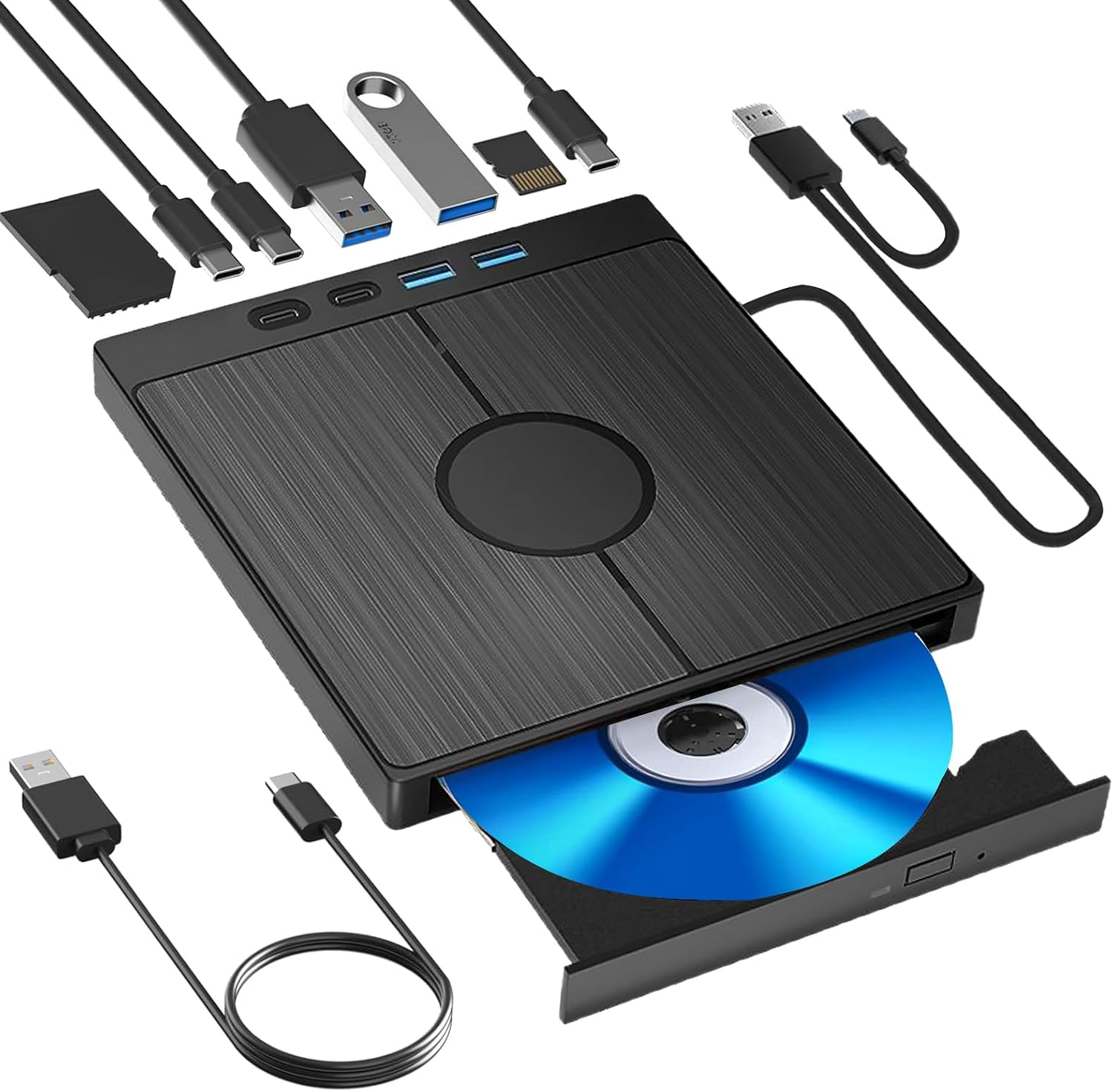 CD Burner External DVD Drive External CD Drive for Laptop PC Desktop CD DVD Player Reader Writer 7-In-1 USB 3.0 USB C TF/SD Card Ports Compatible with Win11/10/8.1/7/Vista/2003/Xp/Mac Os/Linux, Black image number 5