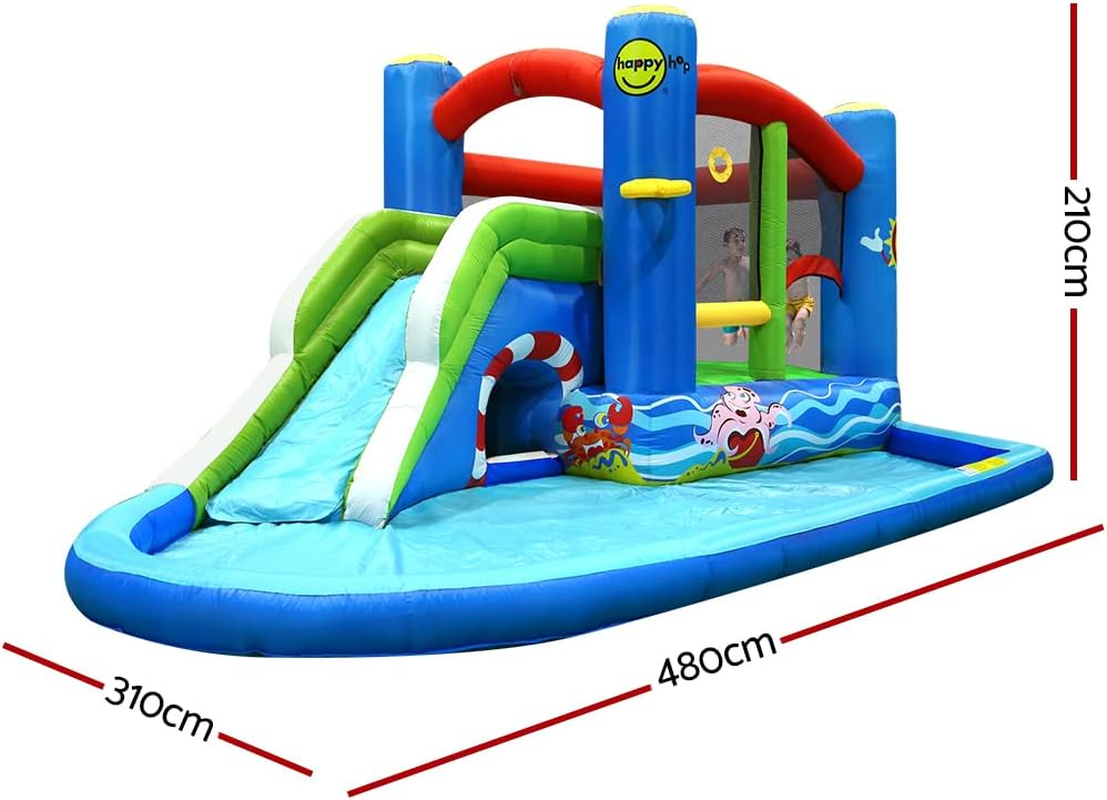 Happy Hop Jumping Castle, Inflatable Pool Water Slide Kids Bouncy Castles Waters Park Play Waterslide Toddler Baby Toys Outdoor Playing Centre, with Carry Bag Repair Kit Multicoloured image number 4