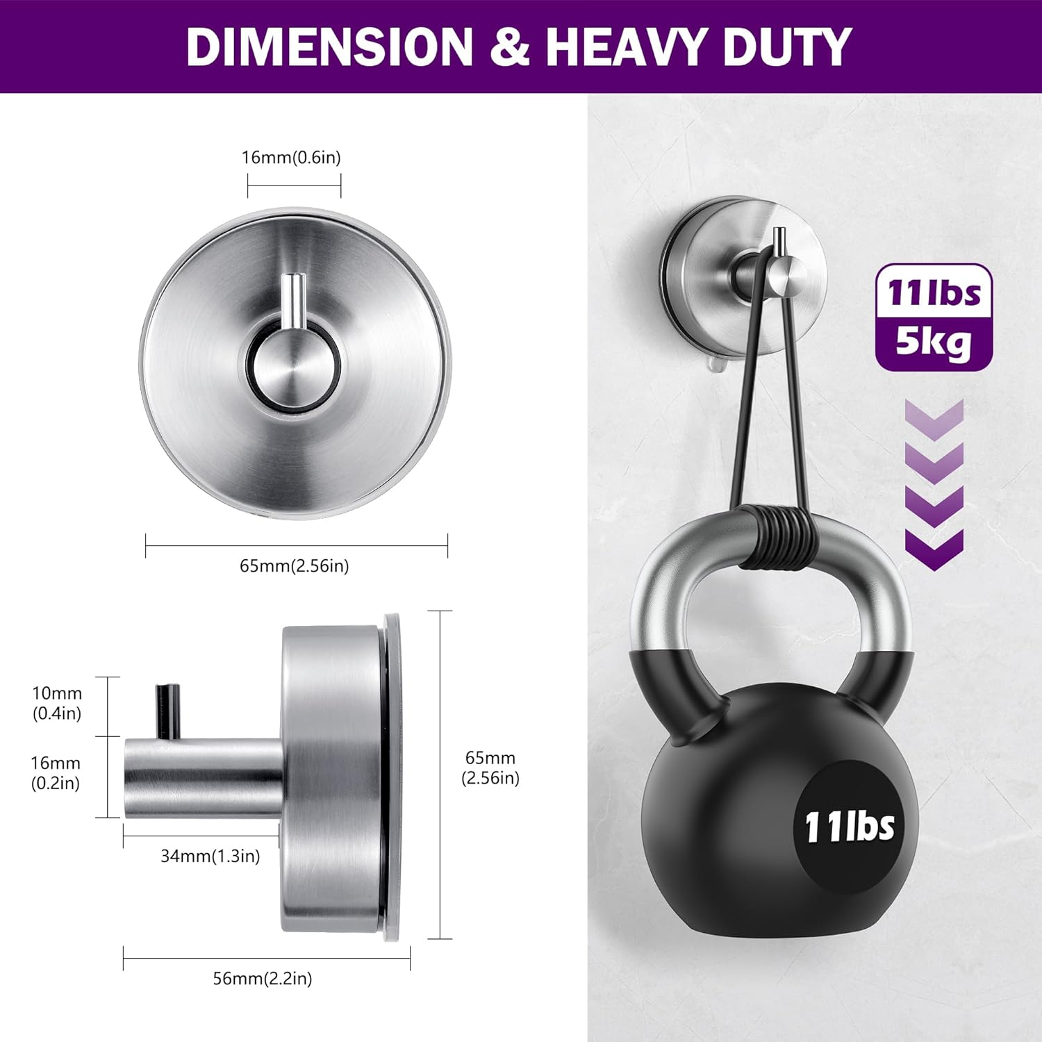 JOMOLA Suction Shower Hooks, No-Drill Bath & Spa Accessory, Brushed Steel Waterproof Wall Mount for Towels, Robes - Rustproof Strong Hold for Caravan, Gym, Home (4-Pack) image number 1