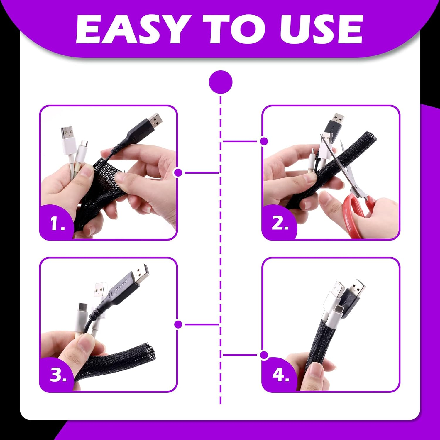 Swpeet 1/4 Inch 10Ft Blackred PET Expandable Braided Cable Sleeve, Cord Protector Wire Loom Tubing Cable Sleeve Wire Sleeving for Audio Video and Other Home Device Cable Automotive Wire - 1/2 Inch image number 6