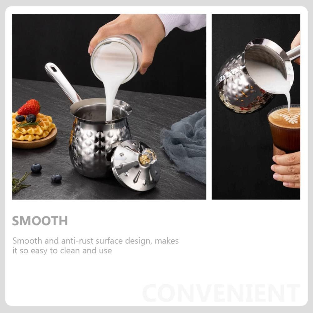 DOITOOL Coffee Maker Steam Pitcher Stainless Steel Pot Non Stick Pan Butter Melt Pot Milk Warmer Pot Frothing Cup Dressing Container Coffee Pot Froth Pitcher Milk Can with Cover Baby image number 3