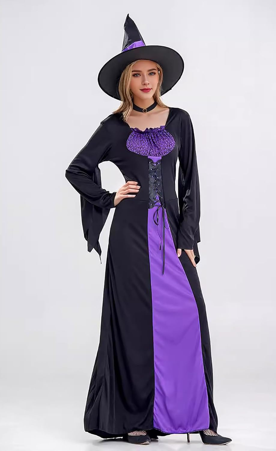Witch Costume Outfit for Women Halloween Adult Witch Dress with Witch Hat image number 2