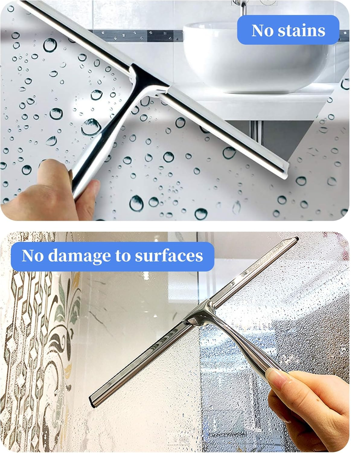 Shower Squeegee with Suction Hanger, 10 Inches Shower Glass Cleaner Wiper, &lrm;Stainless Steel Window Squeegee Scraper for Home Bathroom Kitchen Car Glass Doors image number 4