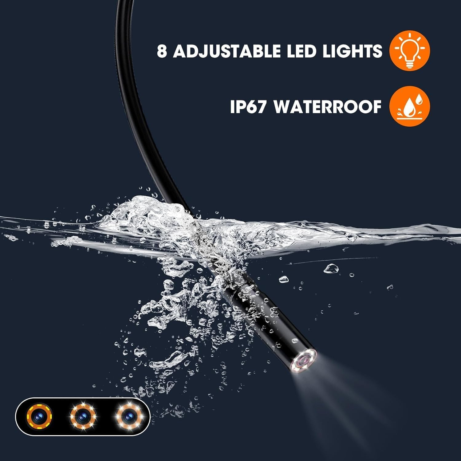 Endoscope Camera with Light, 4.3'' IPS Screen Inspection Camera, 1080P HD Digital Borescope, No App No Wifi Inspection with 8 Adjust LED Lights, IP67 Semi-Rigid Cable Waterproof Drain (16.4Ft/ 5M) image number 2