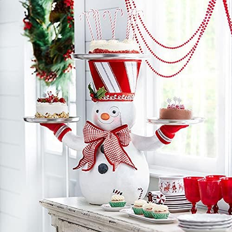 Christmas Snowman Treats Holder, Resin Snowman Statue Desktop Ornament Creative Snack Rack with 3 Trays Snowman Figure Snack Tray Rack for Home/942 (Size : Snowman+Tray(3Pcs)) image number 6