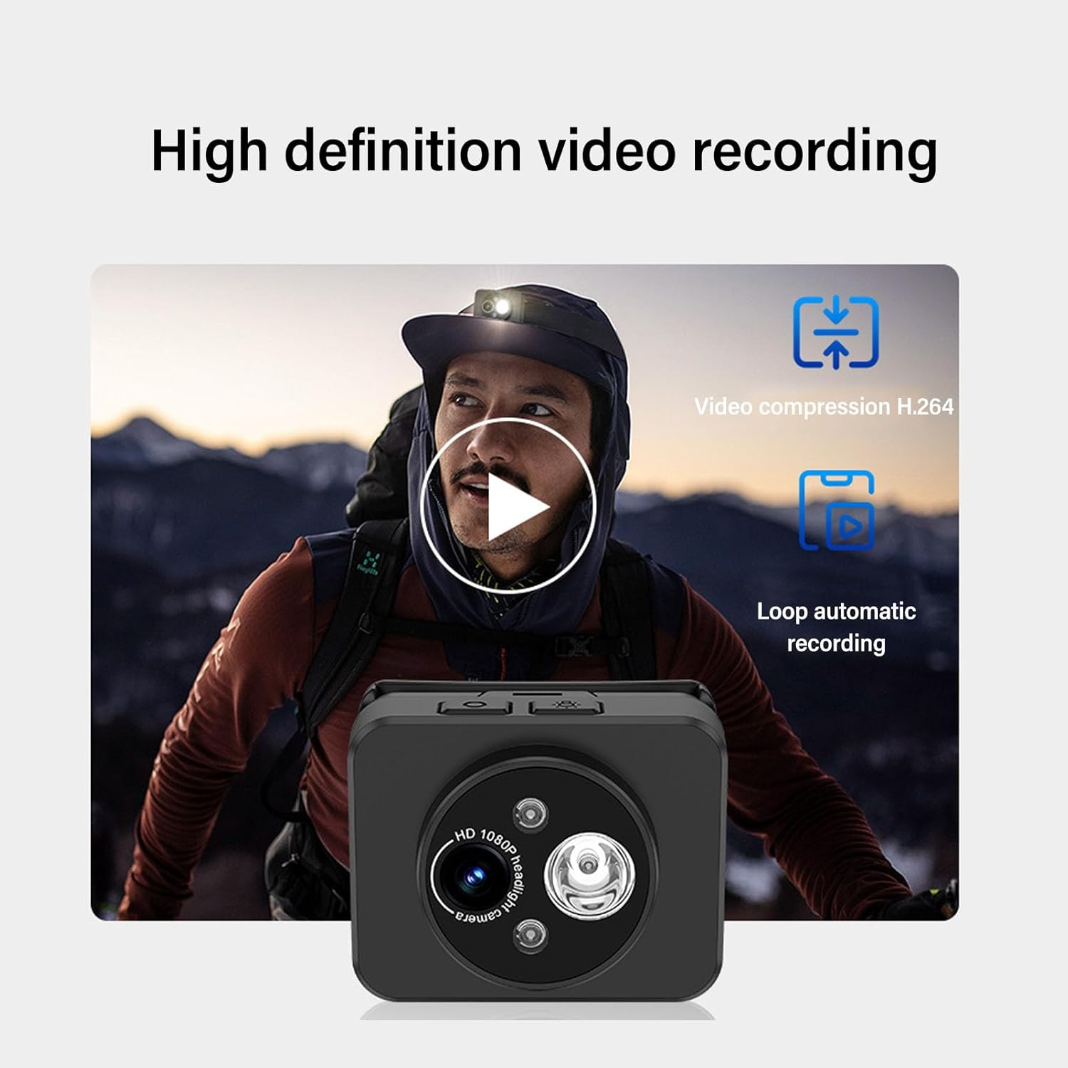 LICAEVEY Mini Head-Mounted Action Camera, 1080P 45 Deg Adjustment Smart Sensing with LED Headlamp Sport Camera for Outdoor Sports Traveling image number 2