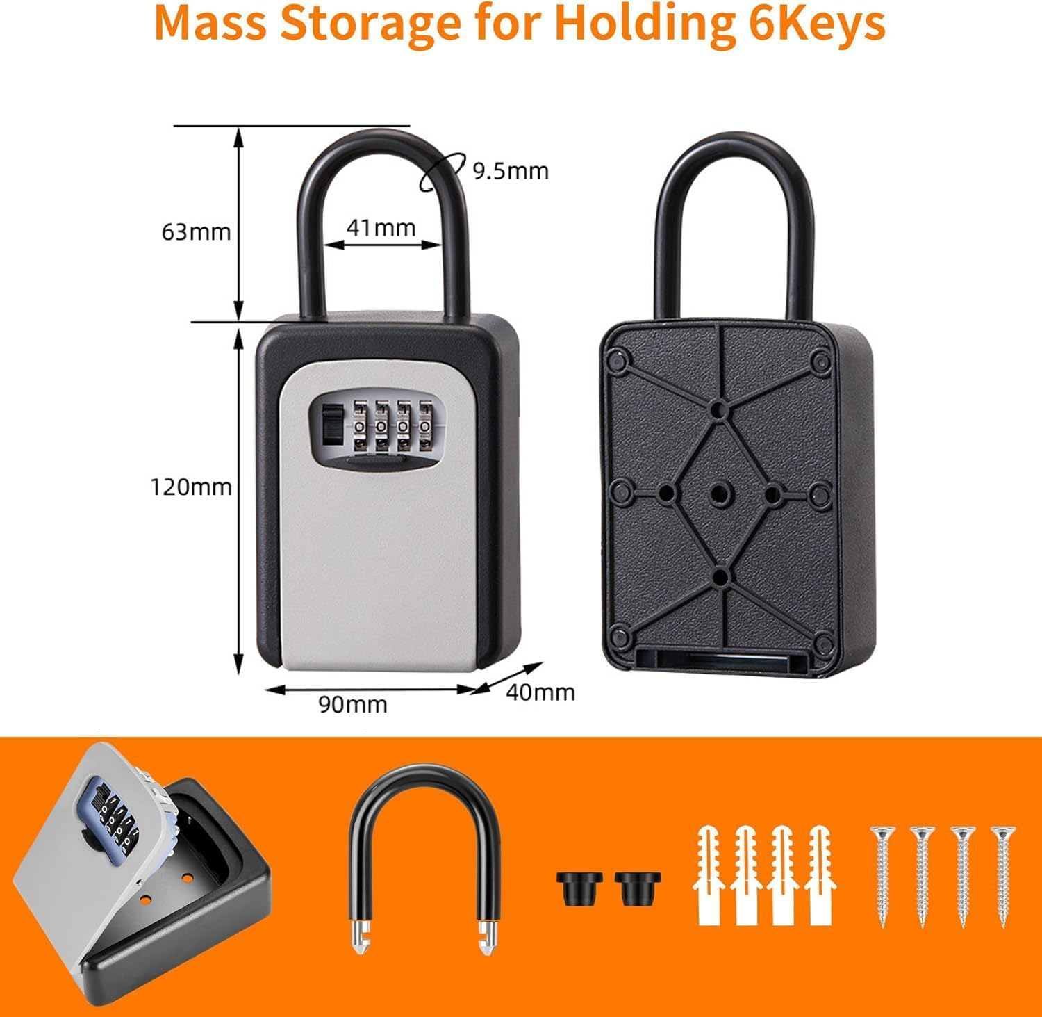 Bokmaton 4-Digit Combination Lock Box, Waterproof & Portable Key Safe with Removable Chain, Wall Mountable Outdoor Key Box for Home, Vacation Rental - 1 Pack