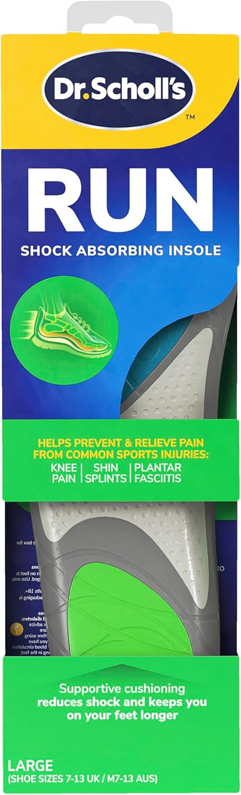Dr. Scholl'S Run Shock Absorbing Insoles | Helps Prevent and Relieve Knee Pain, Shin Splints and Plantar Fasciitis | Designed for Runners, Arch Support Insoles for Running & Jogging | 1 Pair (Large) image number 2