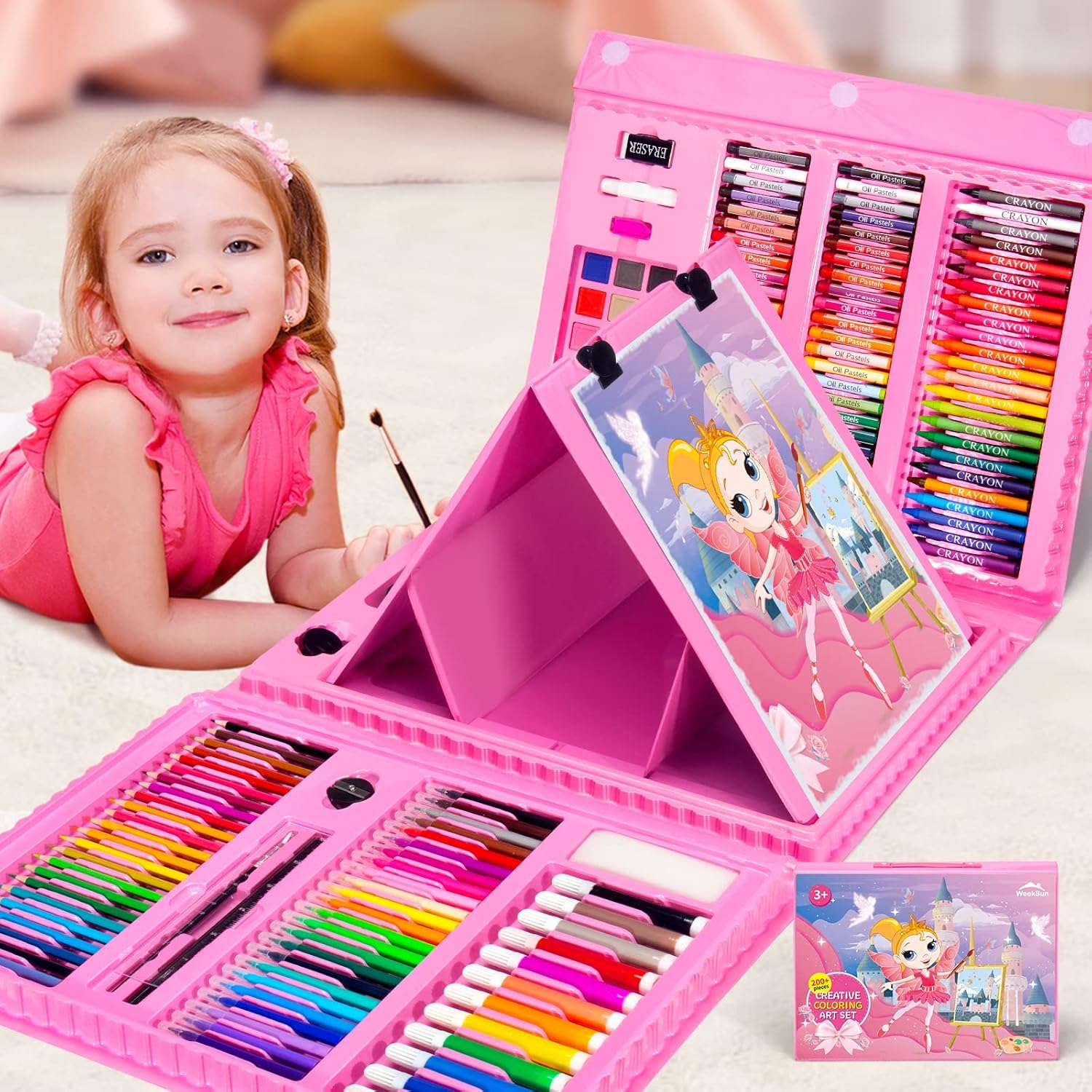 240 Pcs Art Set, Art Kit Drawing Kit for Kids Girls Boys,Double Sided Trifold Easel, Oil Pastels, Colored Pencils, Sketch Pencils, Watercolor Cake, Etc, Art Supplies Kids Teens Adults Artists