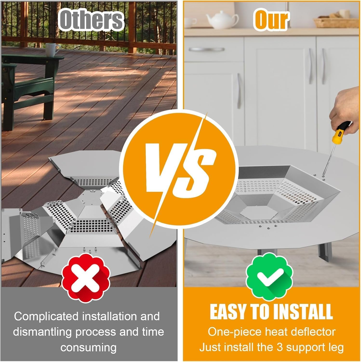 One-Piece 19.5" Heat Deflector Replacement for Solo Bonfire 19.5" Stove Fire Pit,Stainless Steel Heat Diffuser Accessories with 3 Support Leg for Most 19.5Inches Outdoor Indoor Backyard Fire Pit image number 1