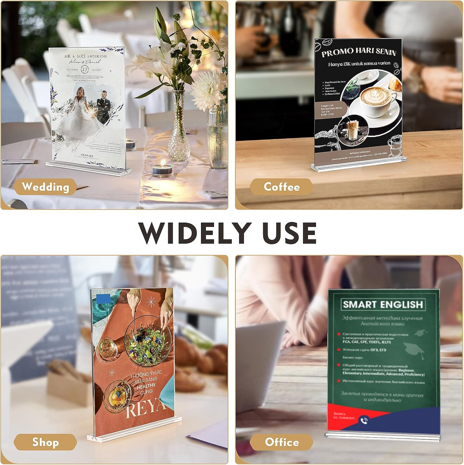 A4 Acrylic Sign Holder, 6Pack T-Shape Double-Side A4 Perspex Display Stand, Clear Poster Menu Holders for Office Shop Restaurant School image number 6