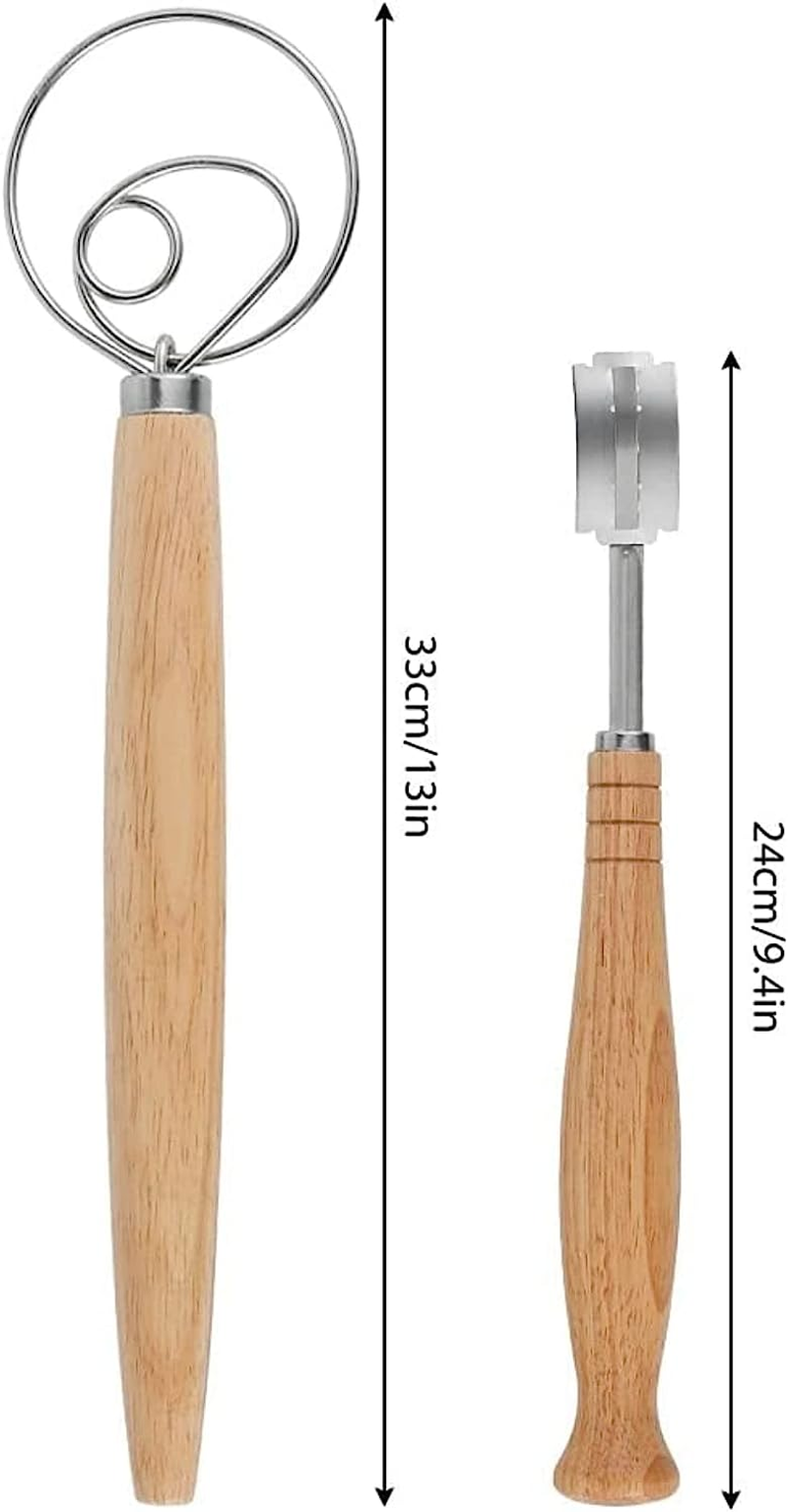 MIZOXY Danish Dough Whisk and Bread Lame Set - Stainless Steel Bread Flour Mixer with Bread Scoring Tool - Includes 5 Razor Sharp Blades and Leather Cover - Ideal for Baking Bread, Cake, and Pastry image number 1