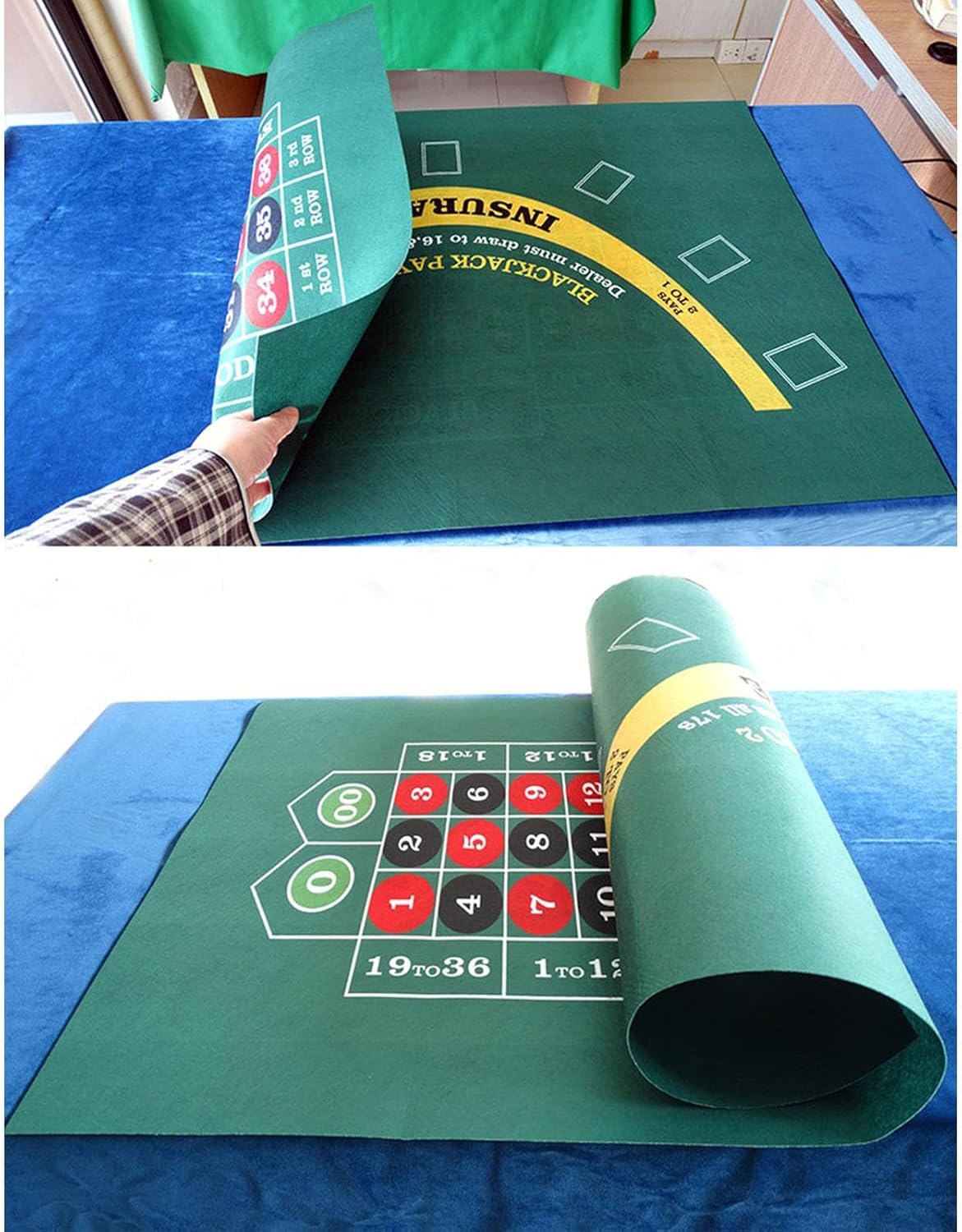 Double-Sided Poker Mat, Craps Table & Blackjack Felt, Roll-Up Roulette Tabletop Mat for Coffee Table Craps & Blackjack (23.62 X 35.43 In) image number 2