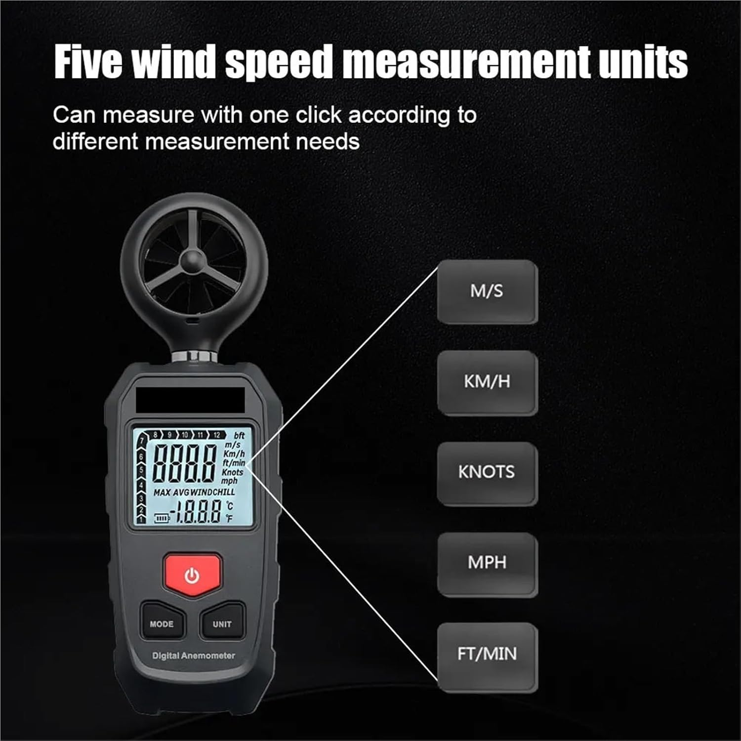 Digital Anemometer, Wind Chill Dew Point Barometric Pressure Tester Handheld Wind Meter image number 3